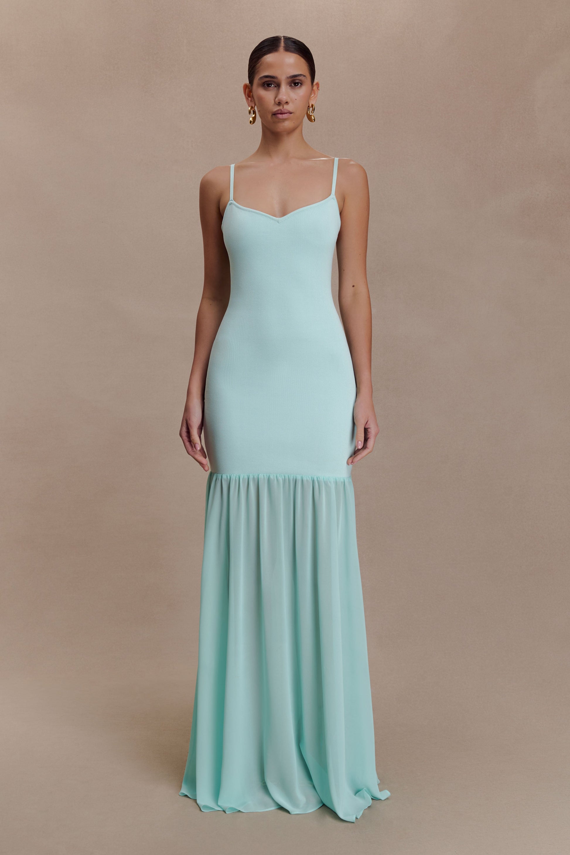 Deanne Bandage And Chiffon Knit Maxi Dress - Blue