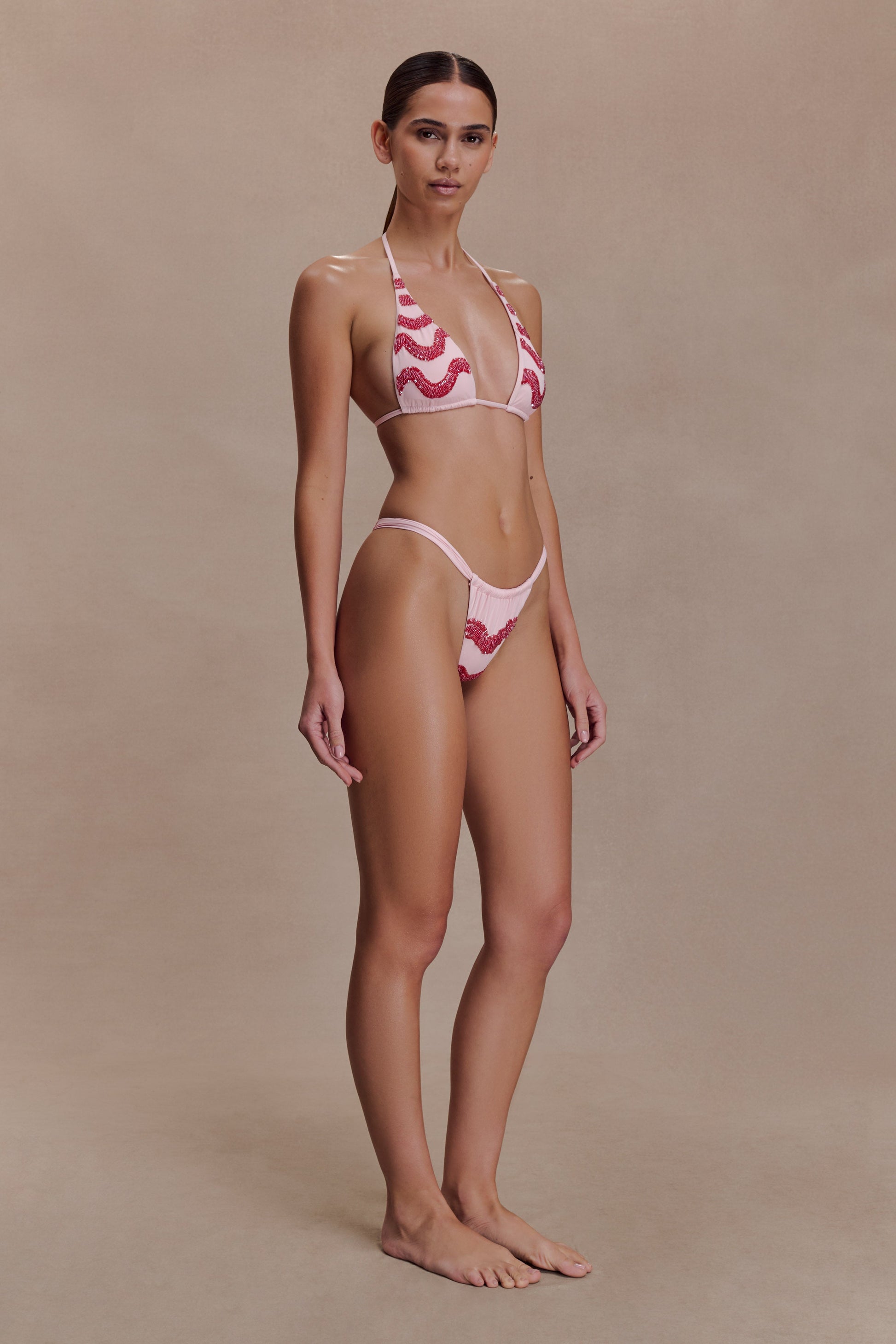Robyn Beaded Triangle Bikini Top - Pink #6