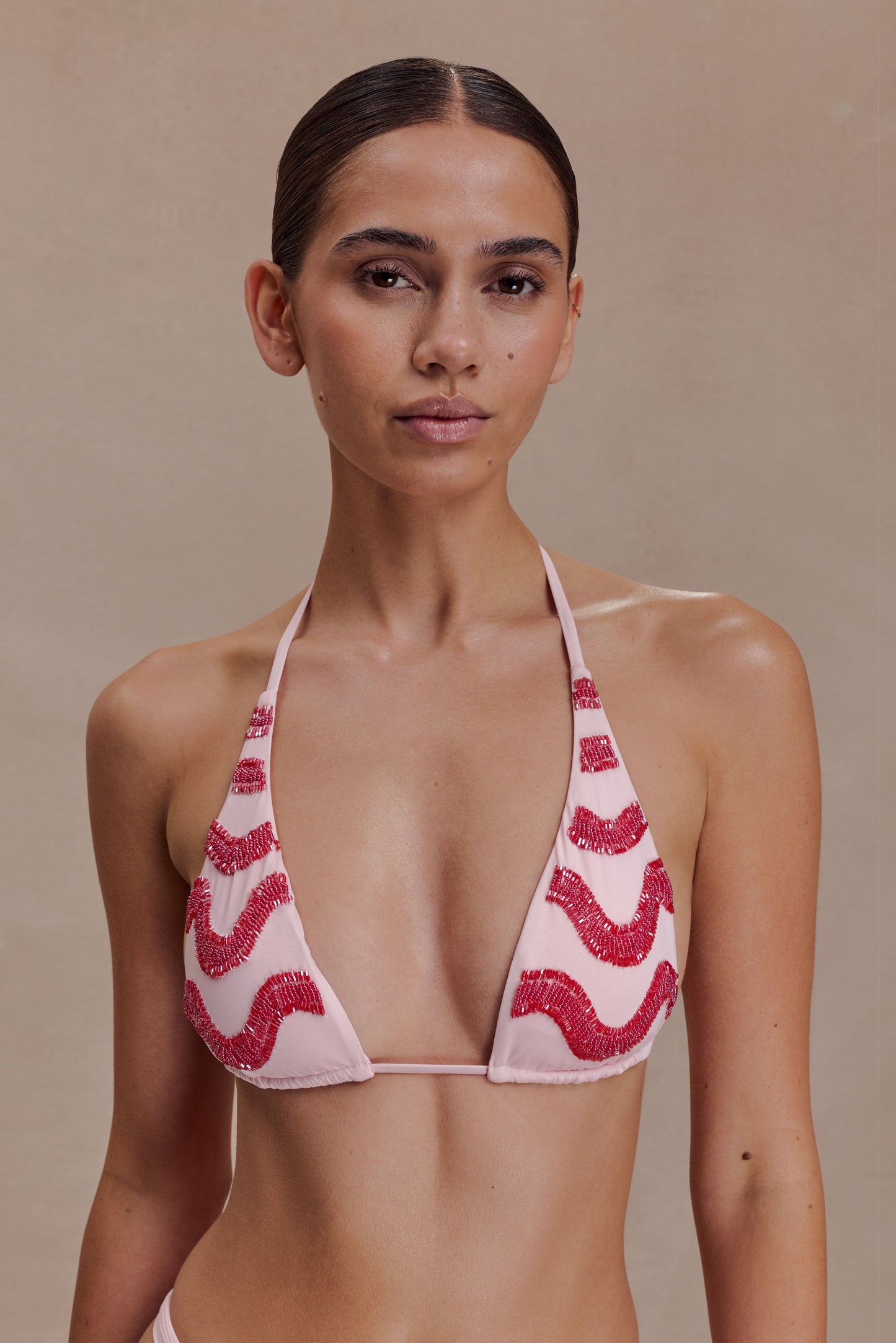 Robyn Beaded Triangle Bikini Top - Pink