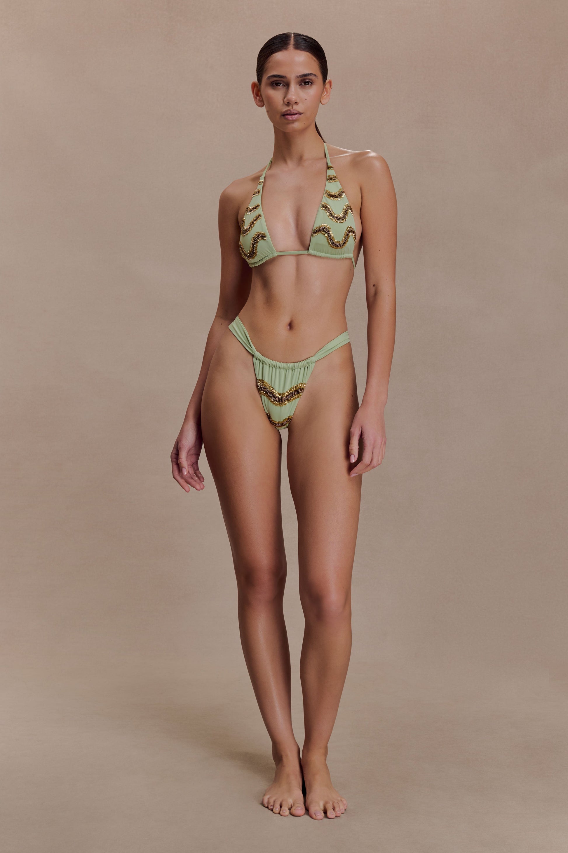 Robyn Beaded Triangle Bikini Top - Sage #8
