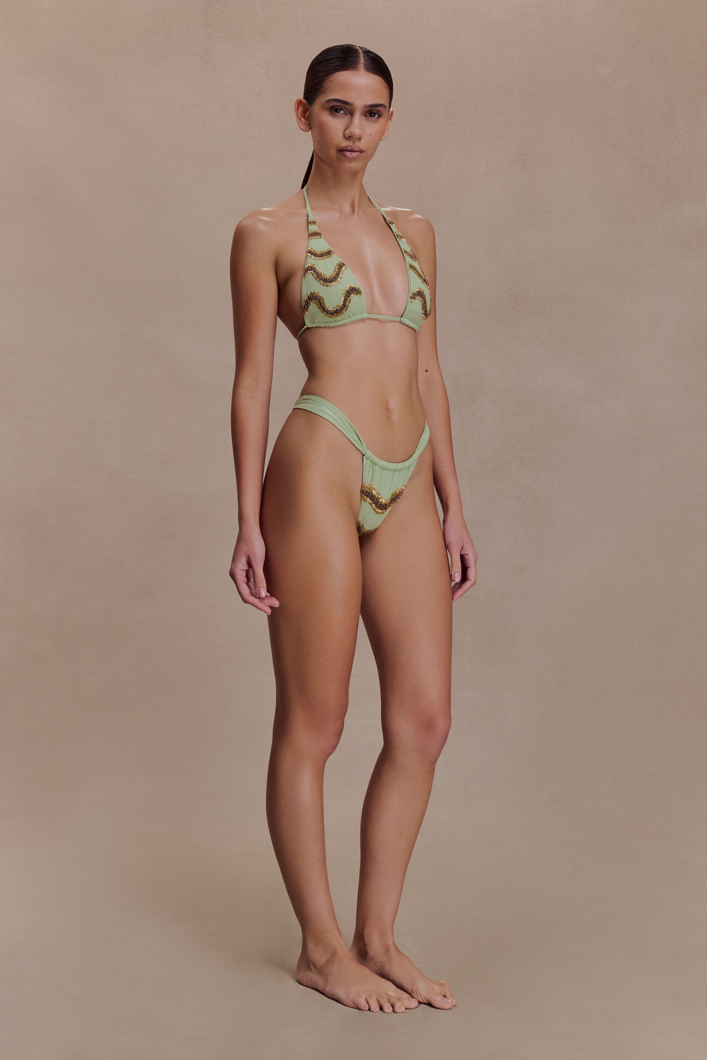 Robyn Beaded Bikini Bottom - Sage