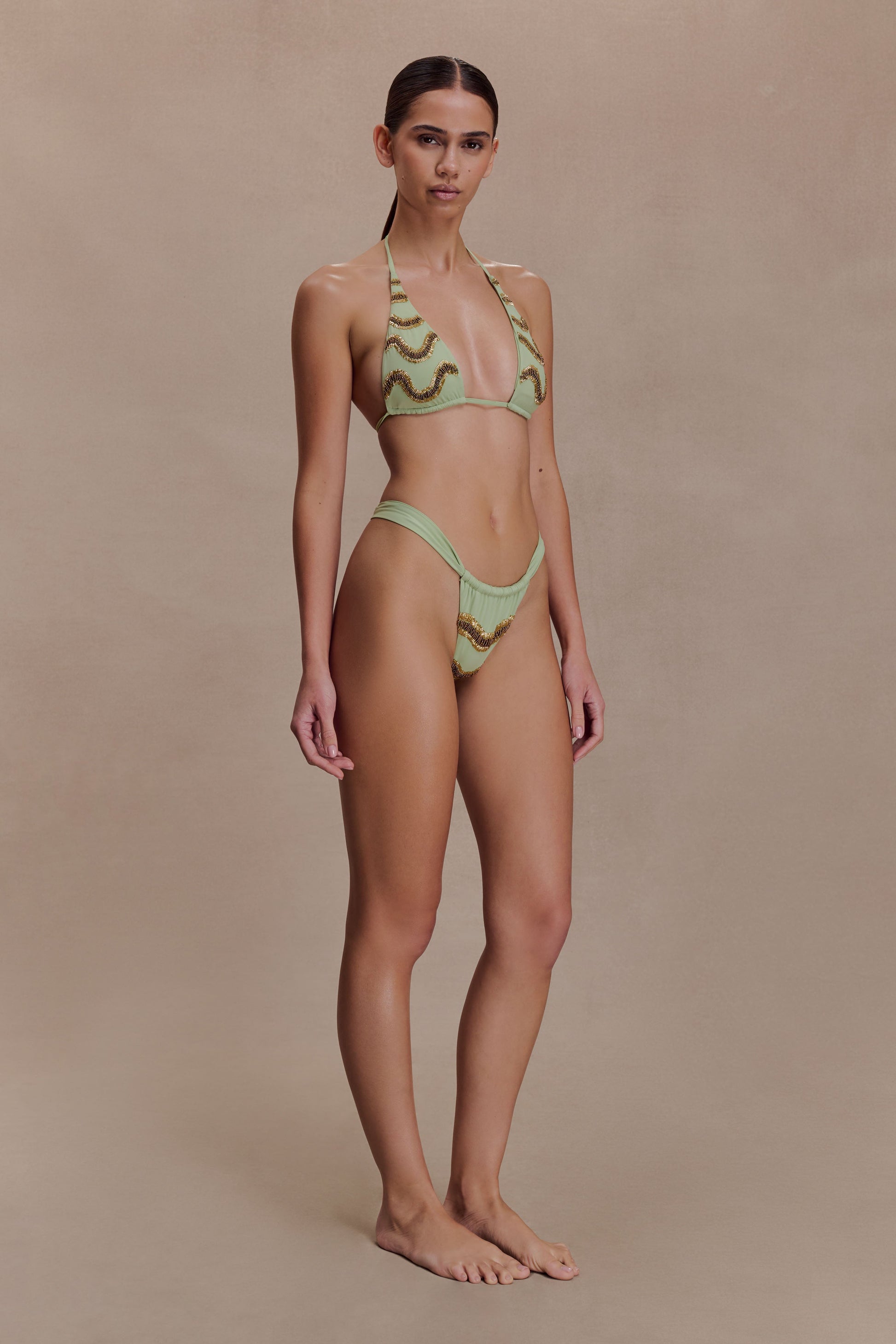 Robyn Beaded Bikini Bottom - Sage #2