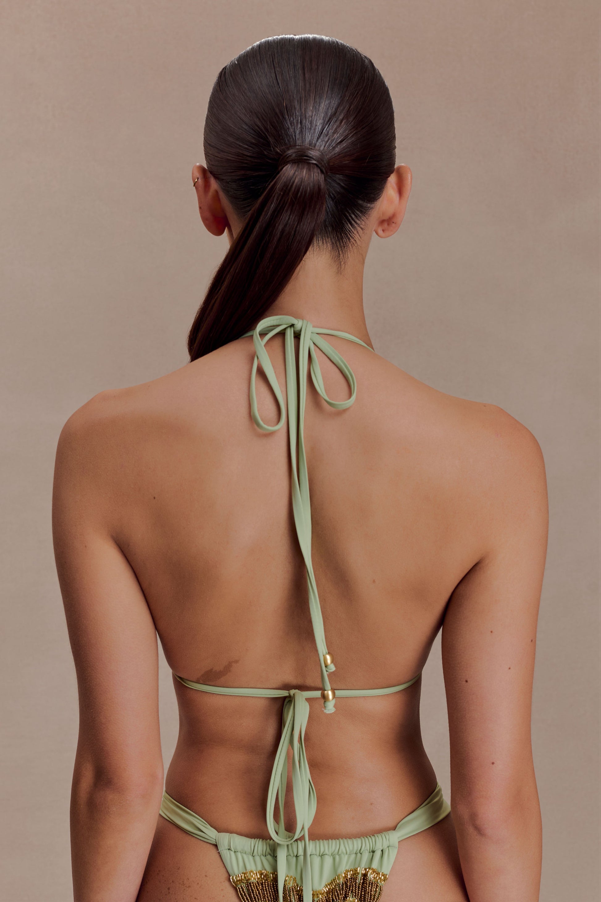 Robyn Beaded Triangle Bikini Top - Sage #2