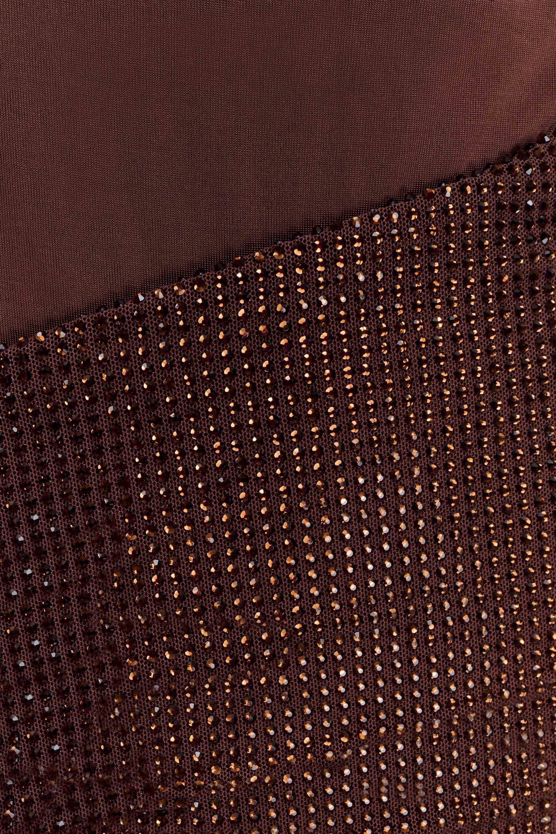 Paisley Slinky And Diamante Mini Dress - Chocolate #9