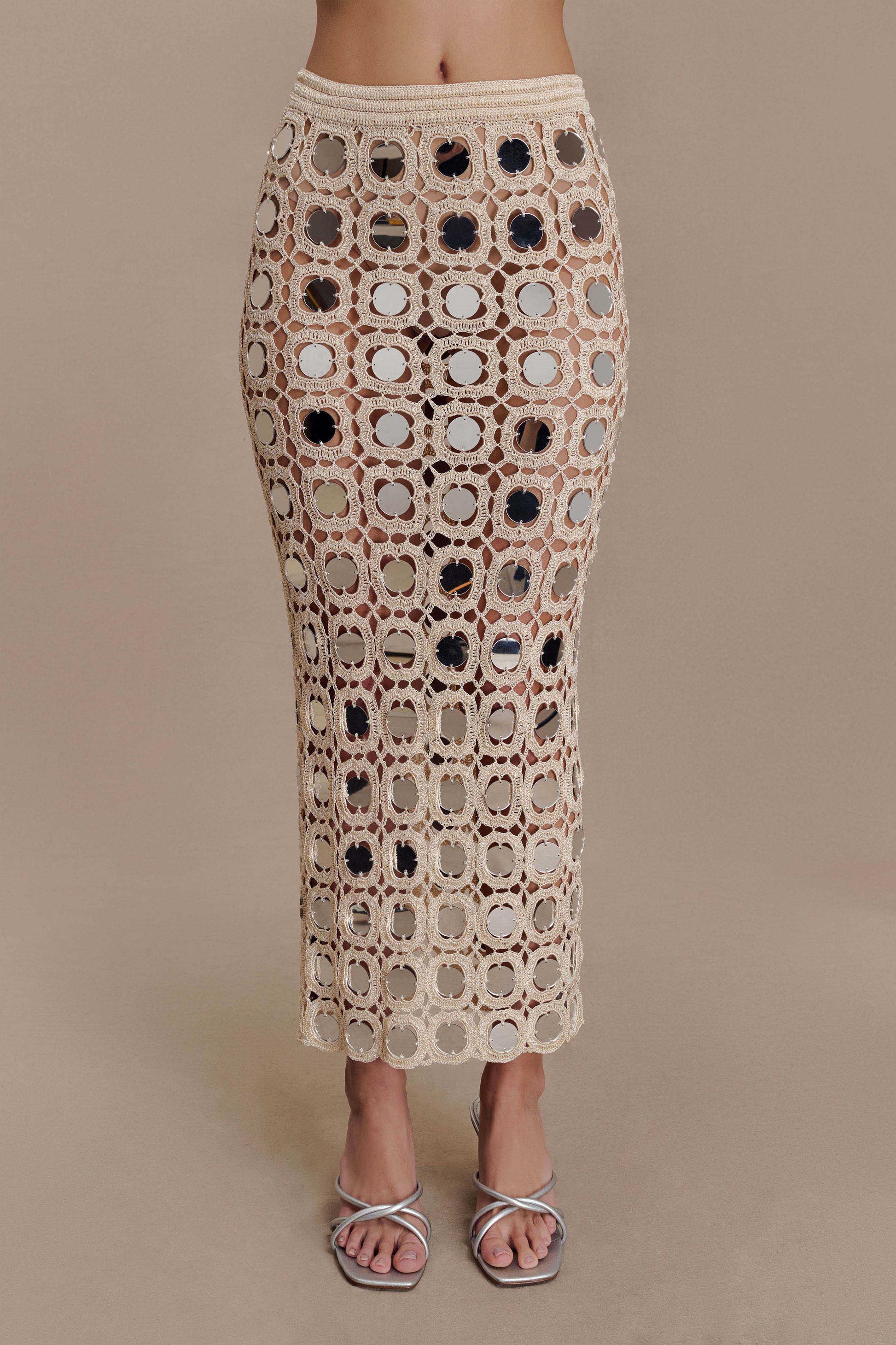 Noel Mirror Knit Midi Skirt - Beige #5