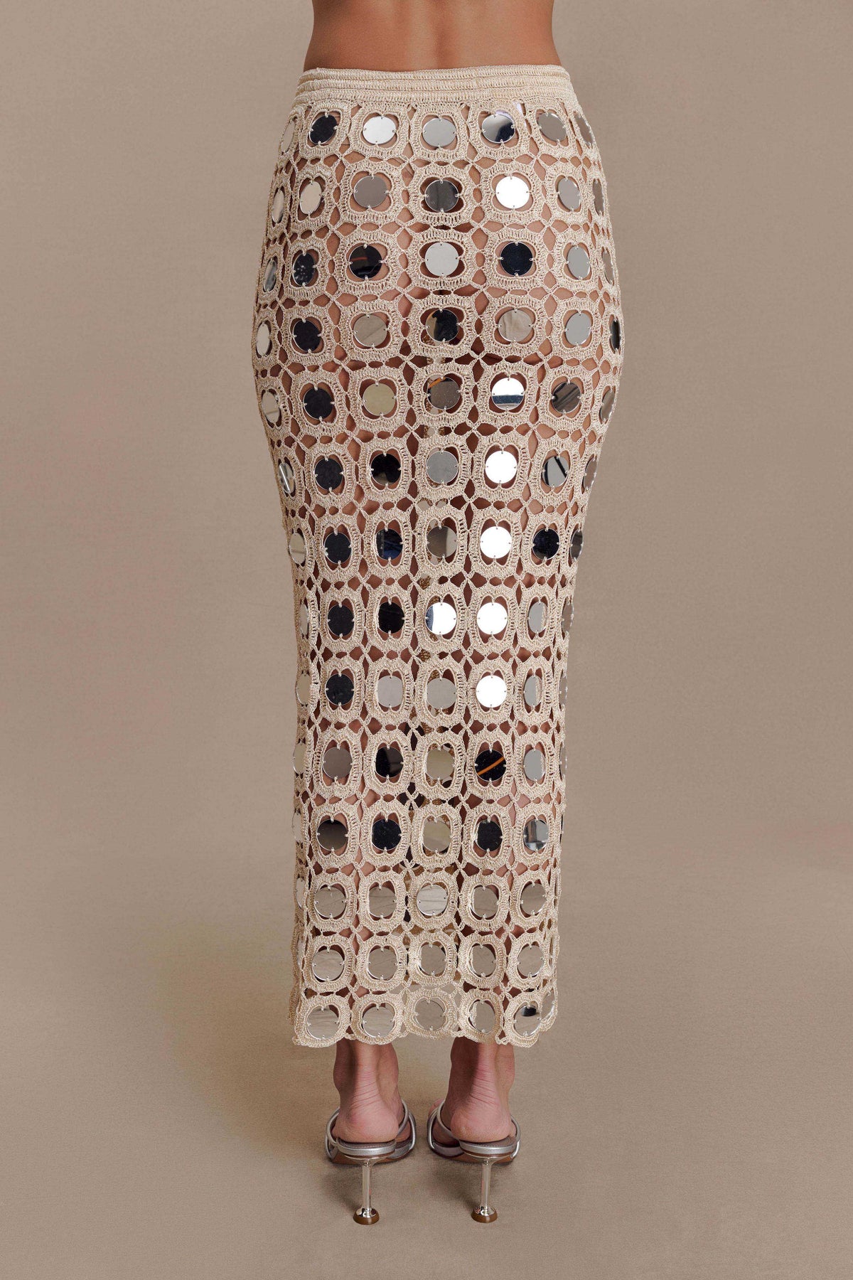 Noel Mirror Knit Midi Skirt - Beige