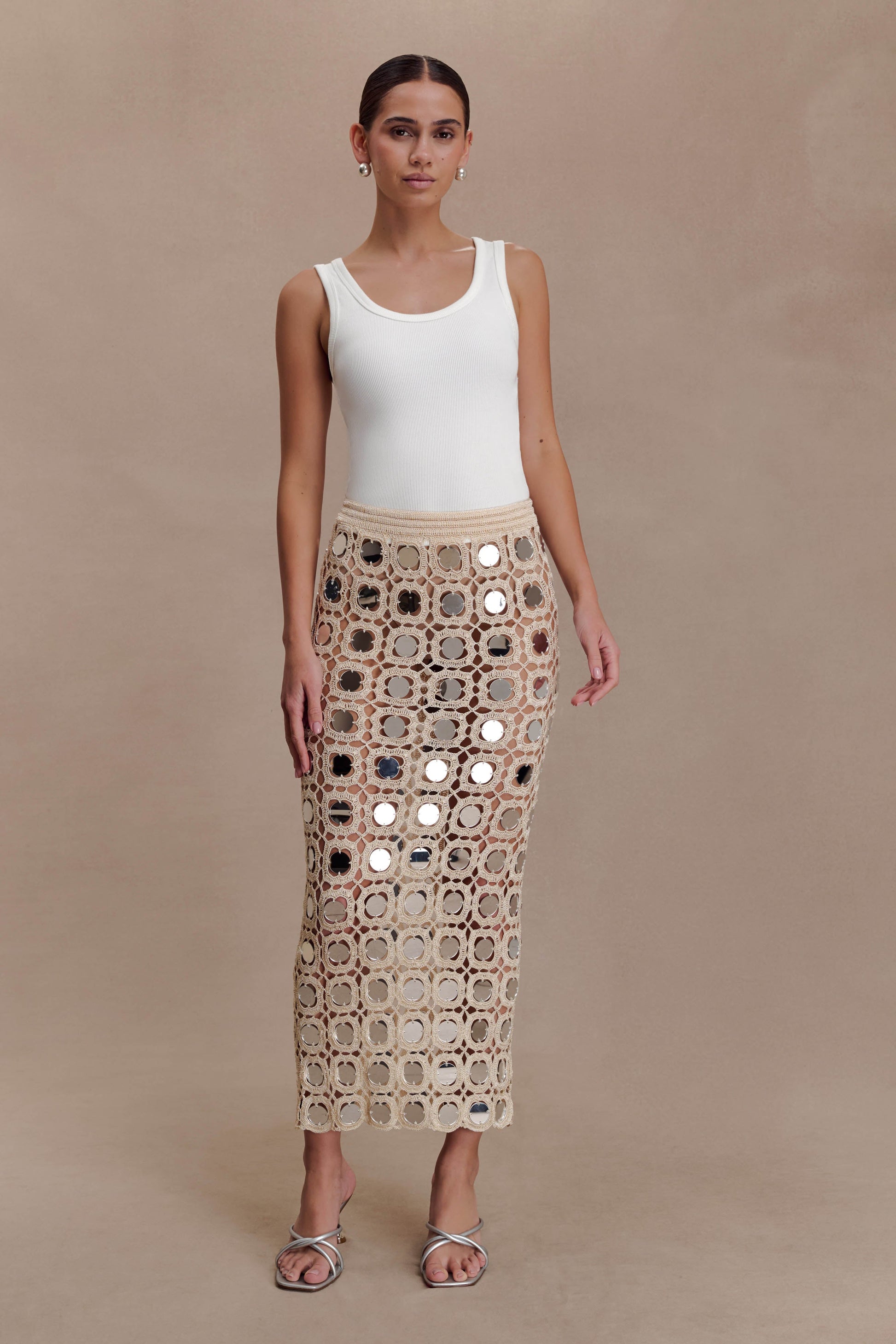Noel Mirror Knit Midi Skirt - Beige #8