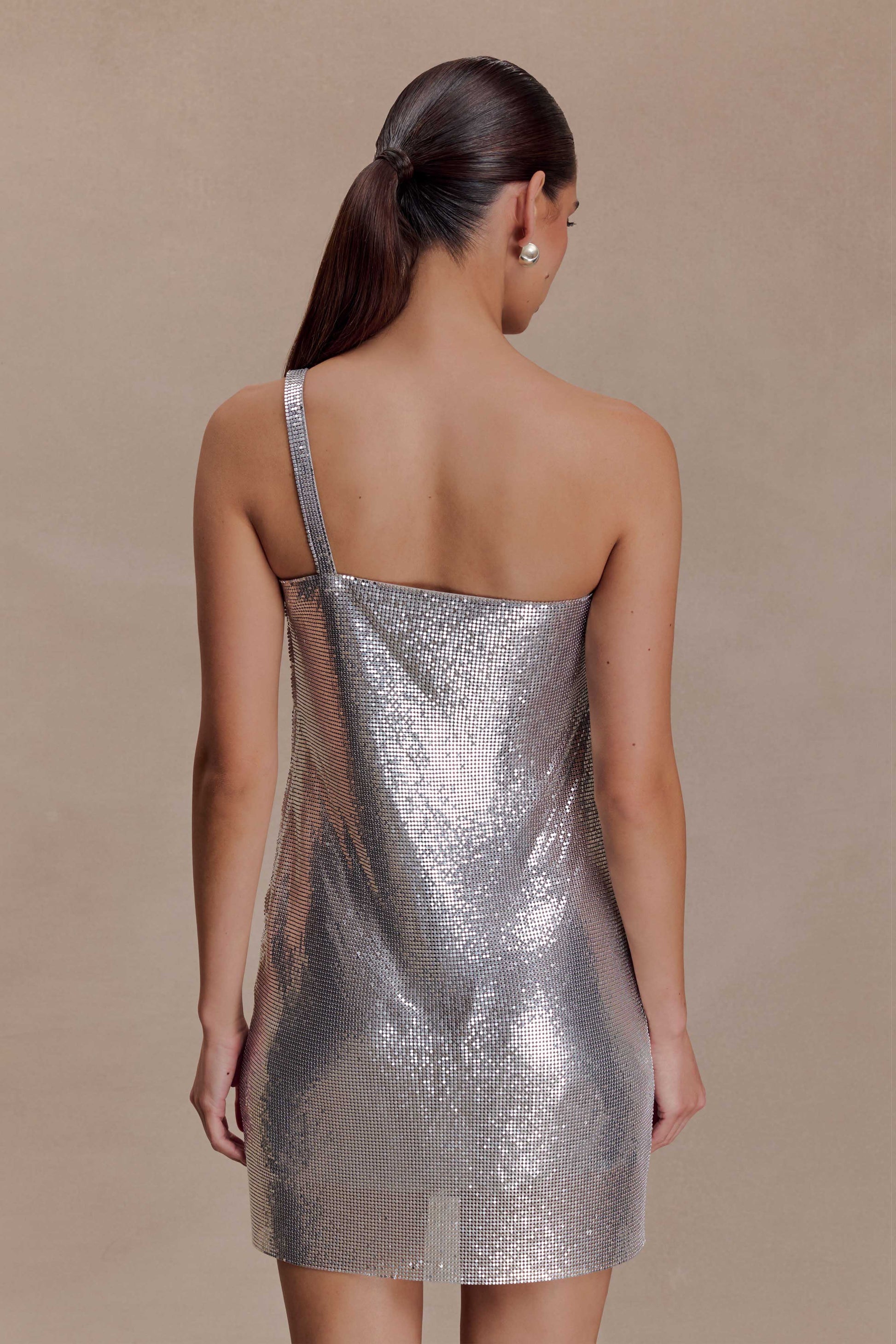 Lyle One Shoulder Glow Mesh Mini Dress - Silver #6