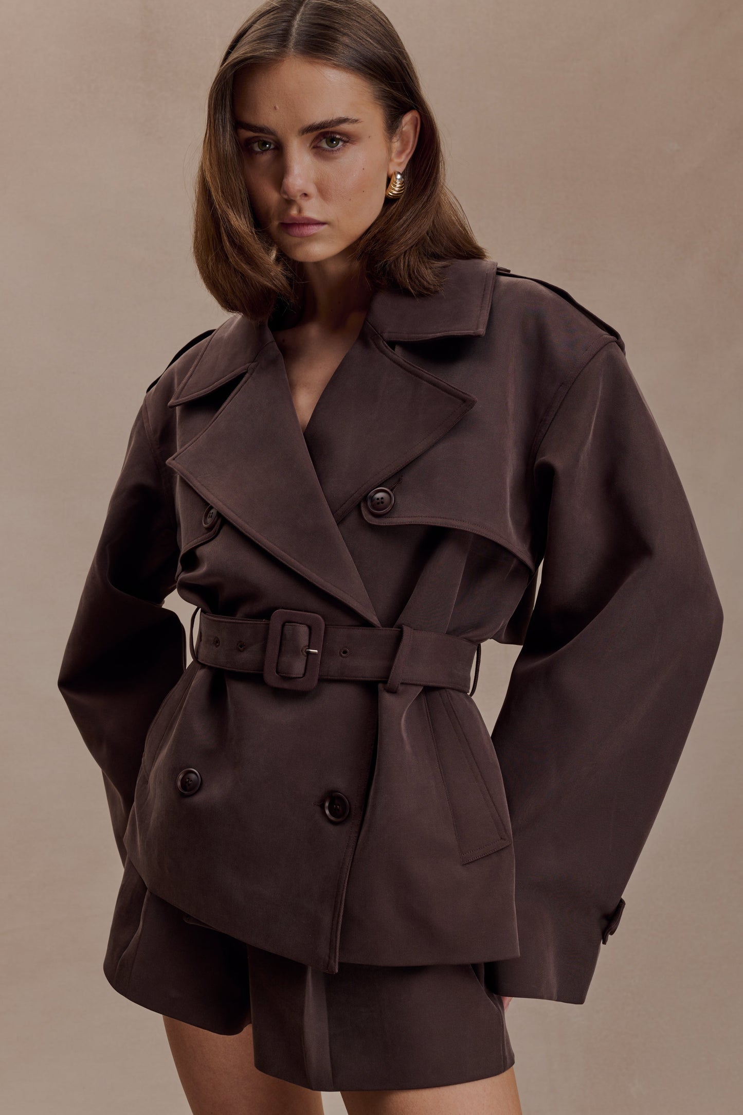 Alden Short Trench Jacket - Chocolate