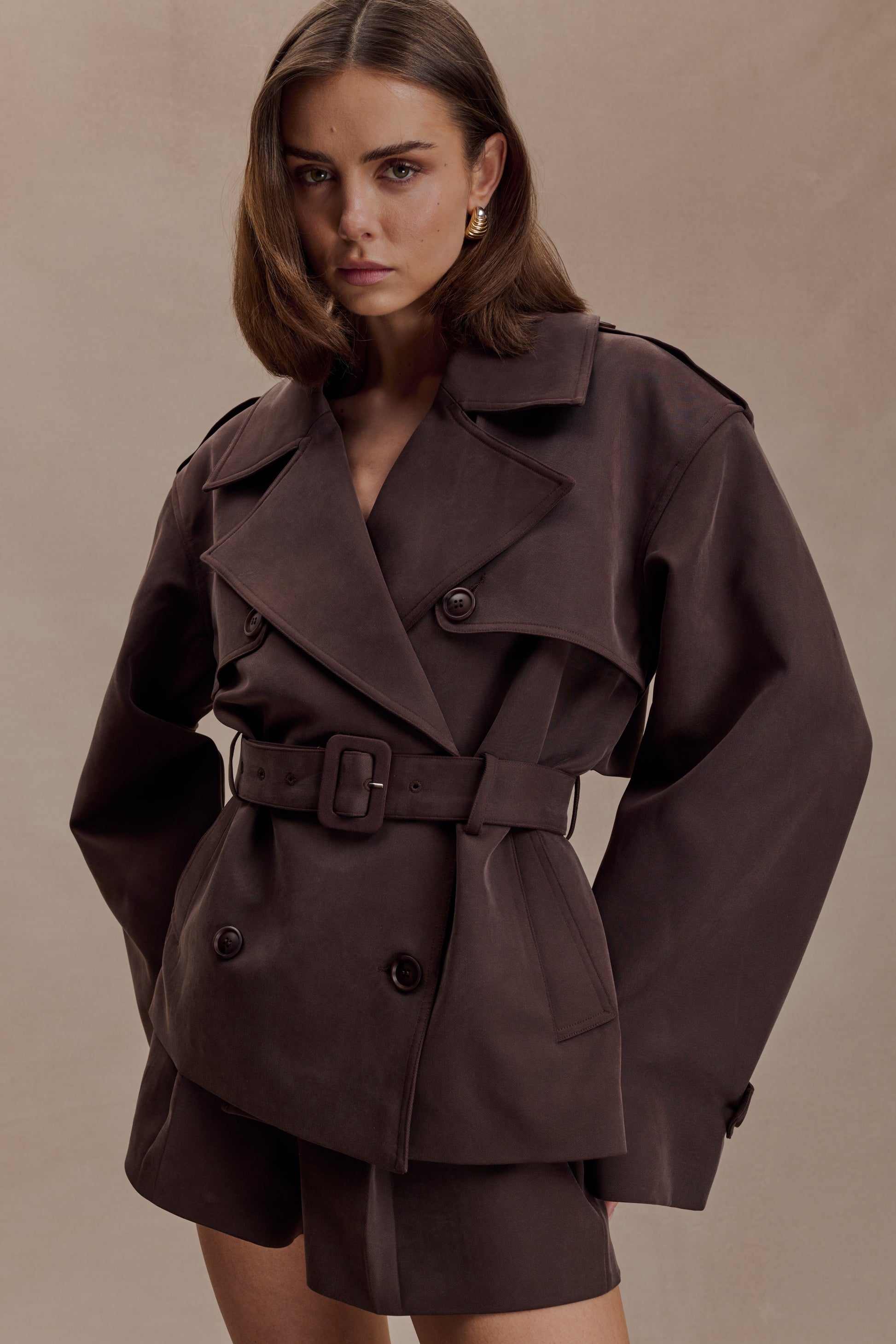 Alden Short Trench Jacket - Chocolate #3