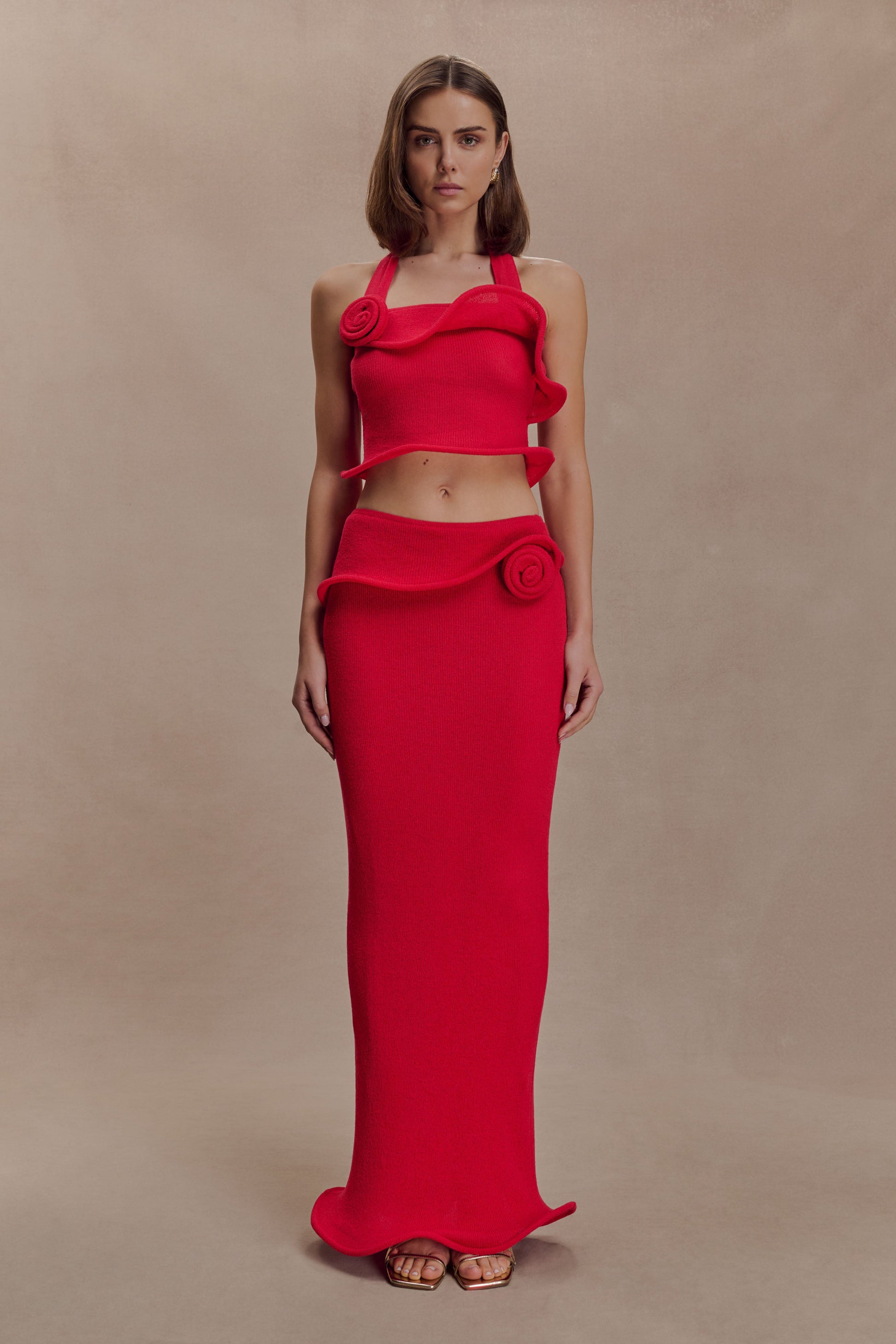 Samira Halter Knit Twist Top - Red #8