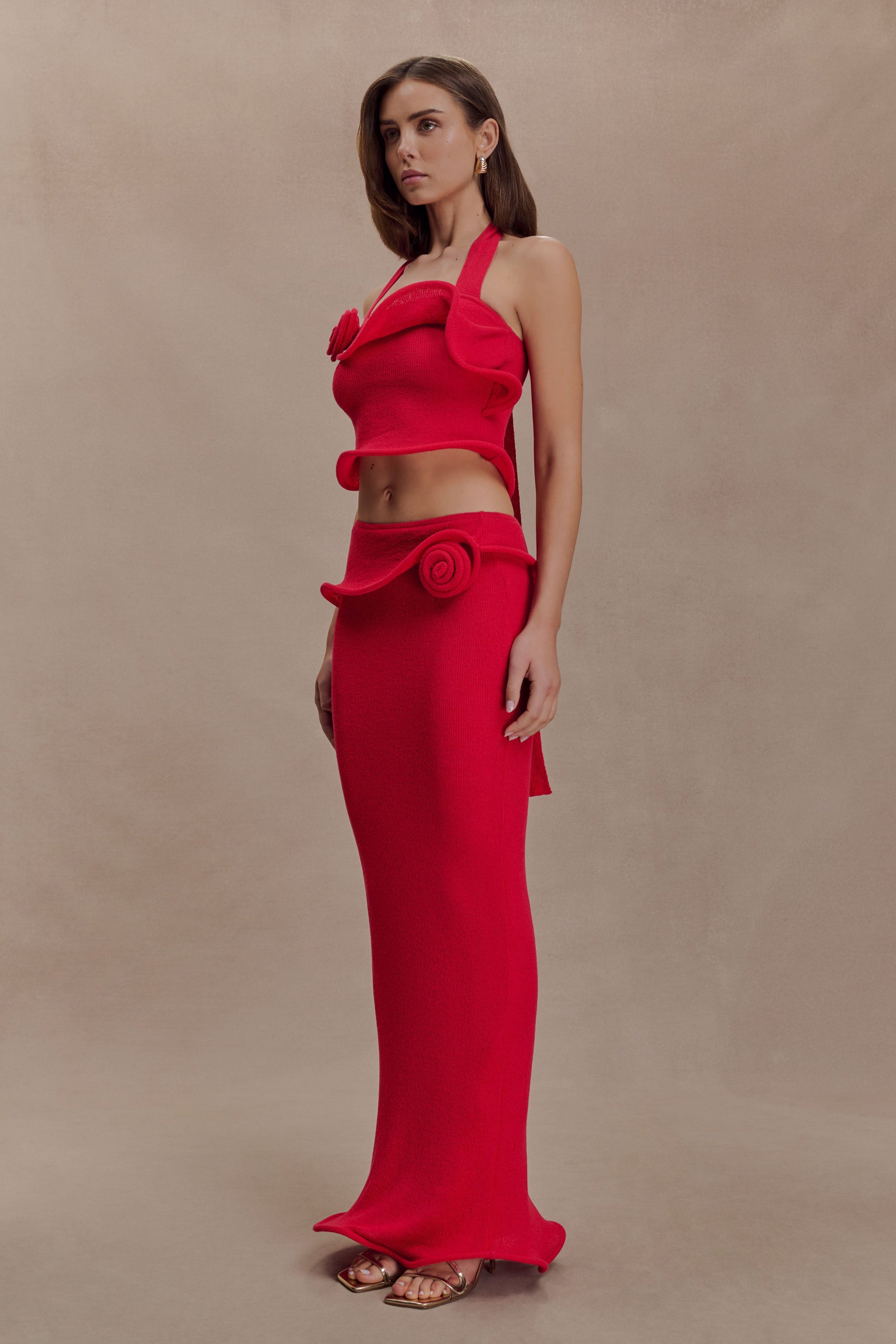 Samira Knit Wired Maxi Skirt - Red #3