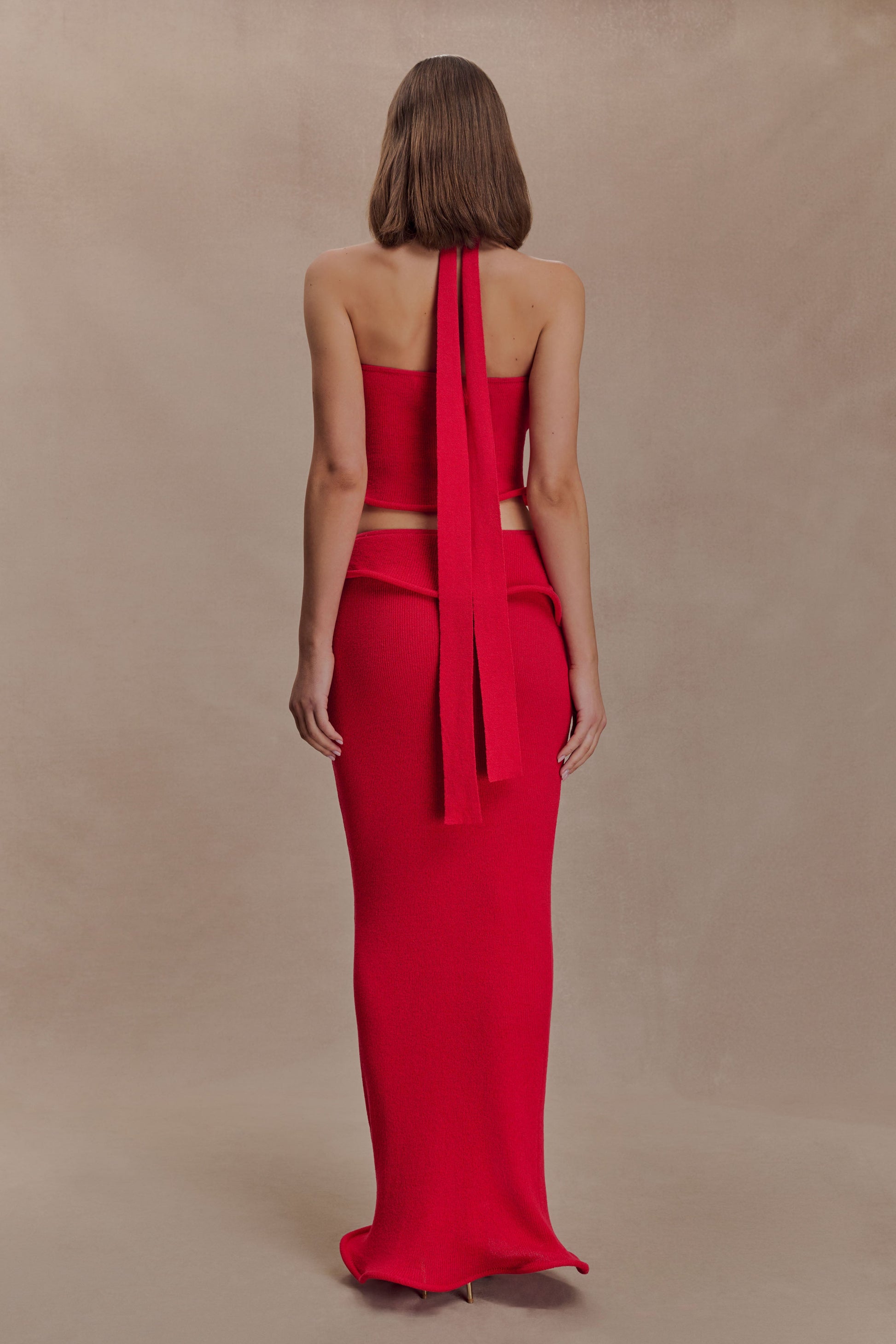 Samira Halter Knit Twist Top - Red #6