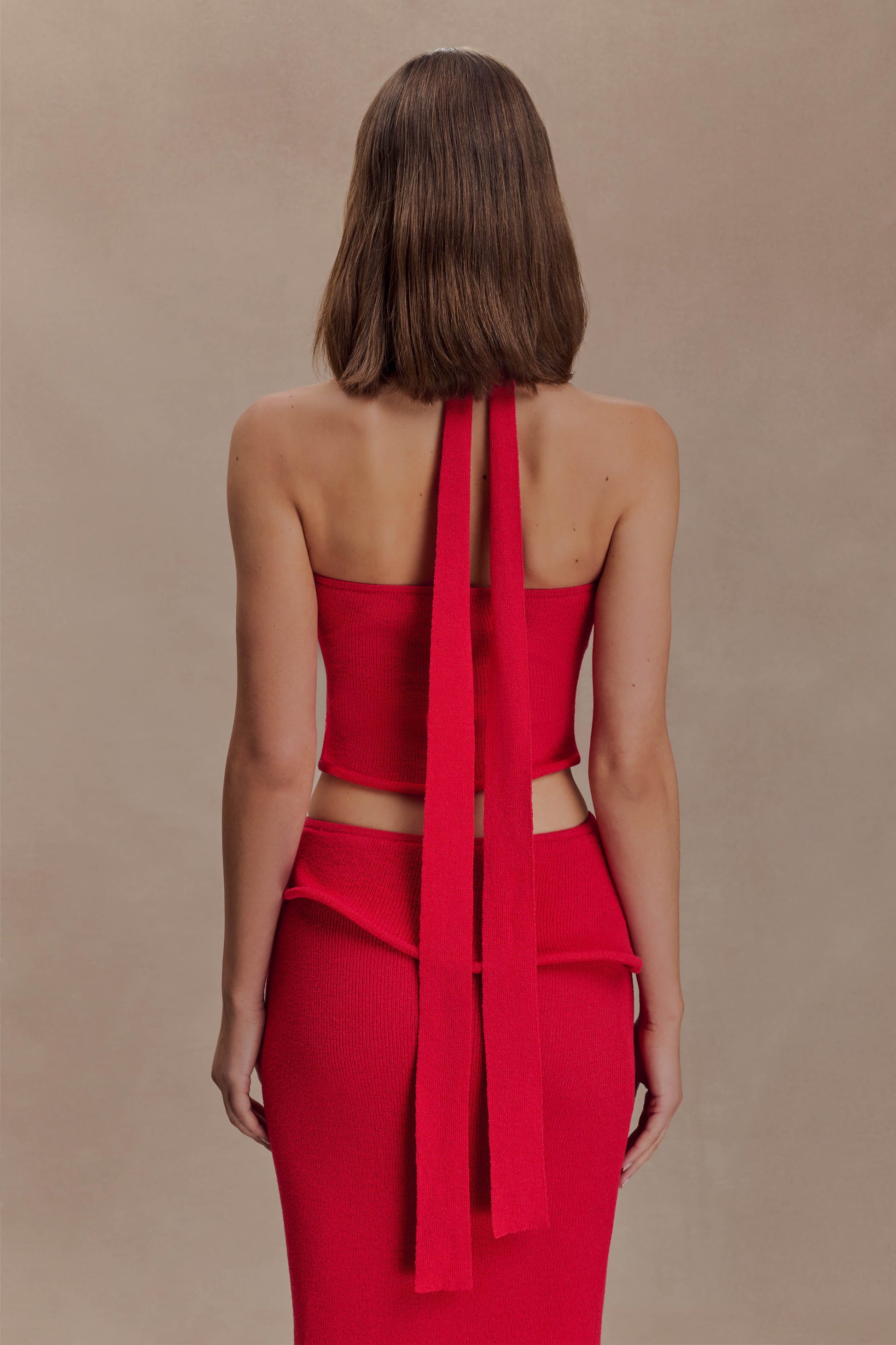 Samira Halter Knit Twist Top - Red #3