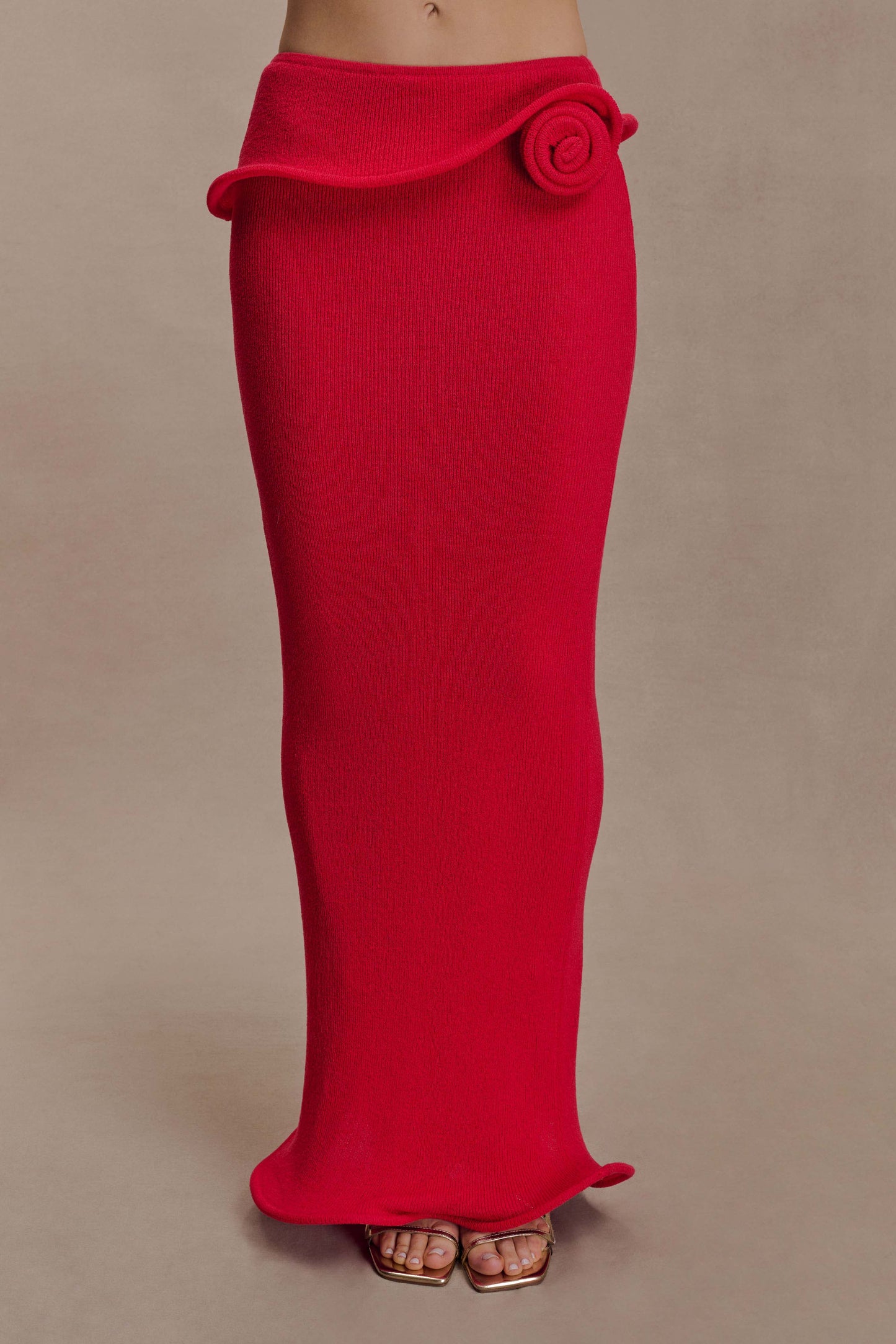 Samira Knit Wired Maxi Skirt - Red