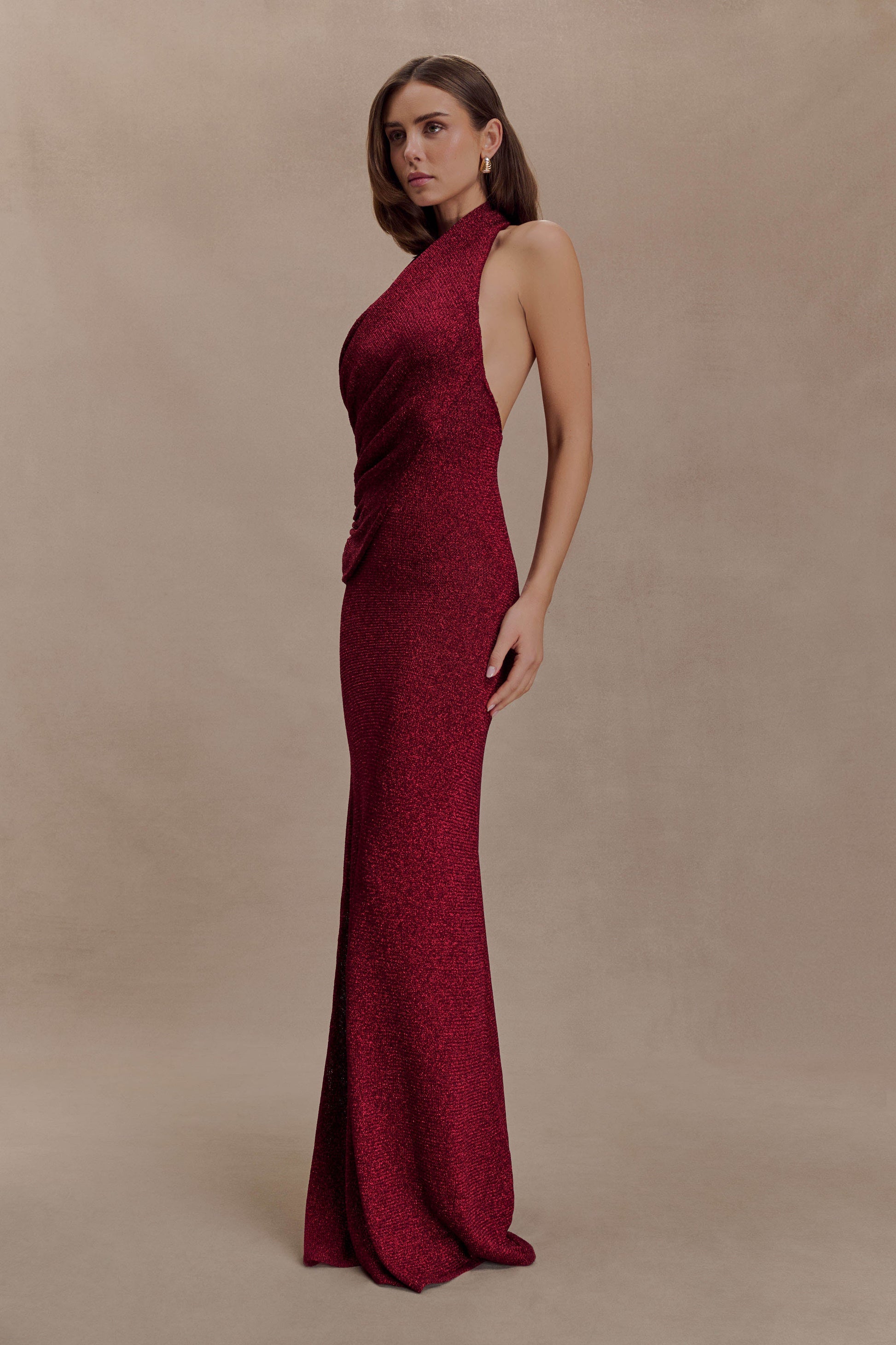 Elma Lurex Knit Halter Maxi Dress - Deep Red #3
