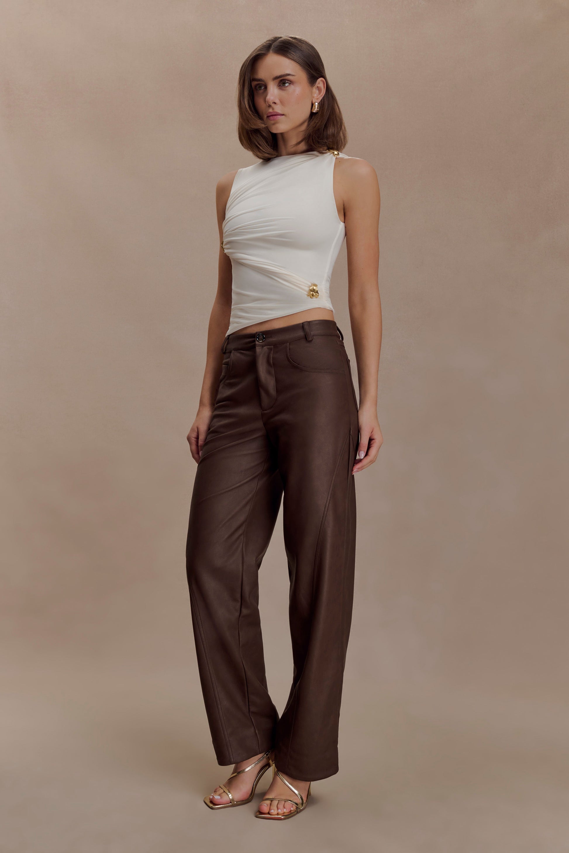 Amia Slinky Sleeveless Top With Hardware - Ivory #5