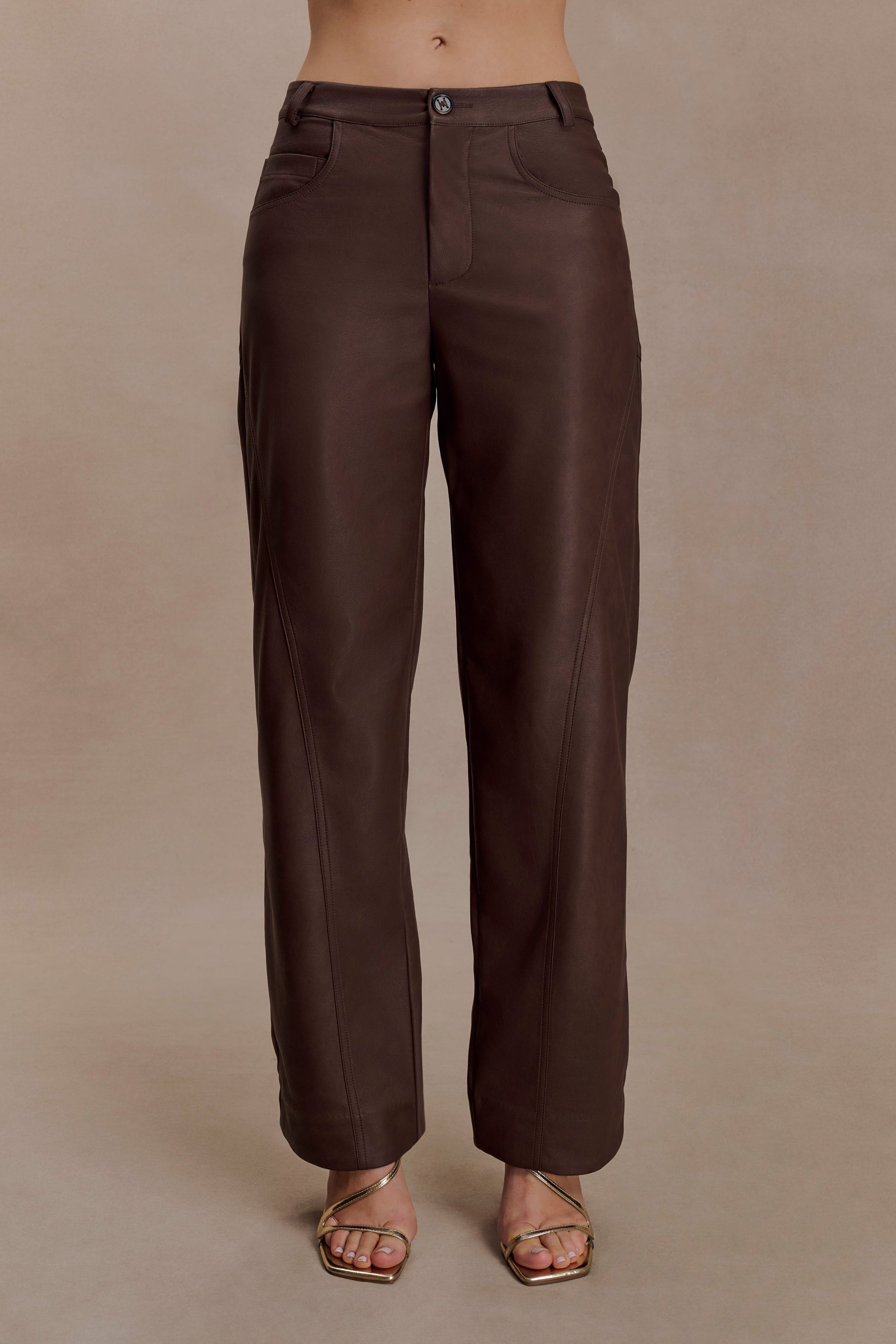 Theo Faux Leather Mid Rise Pants - Dark Chocolate #7