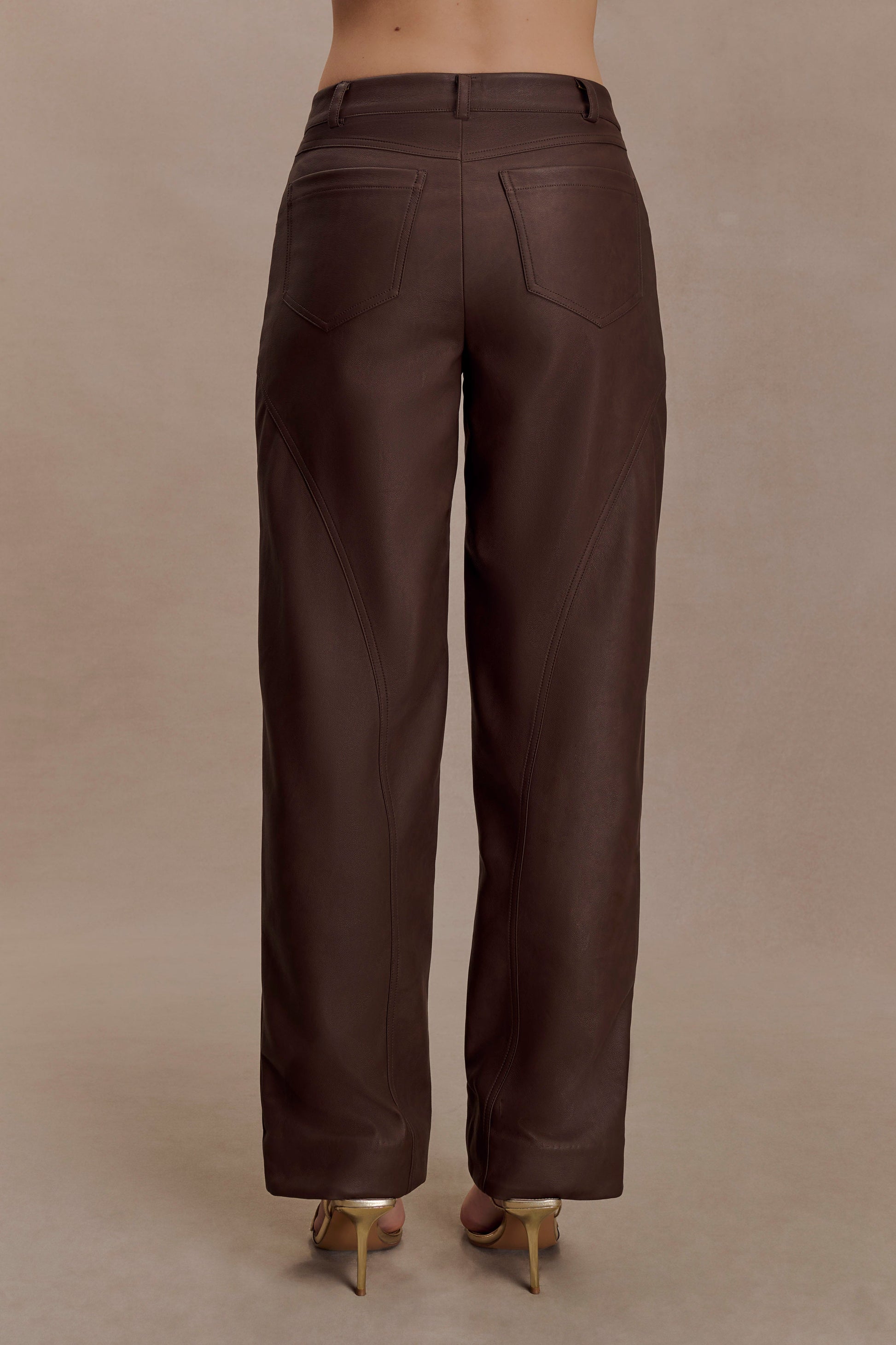Theo Faux Leather Mid Rise Pants - Dark Chocolate #6
