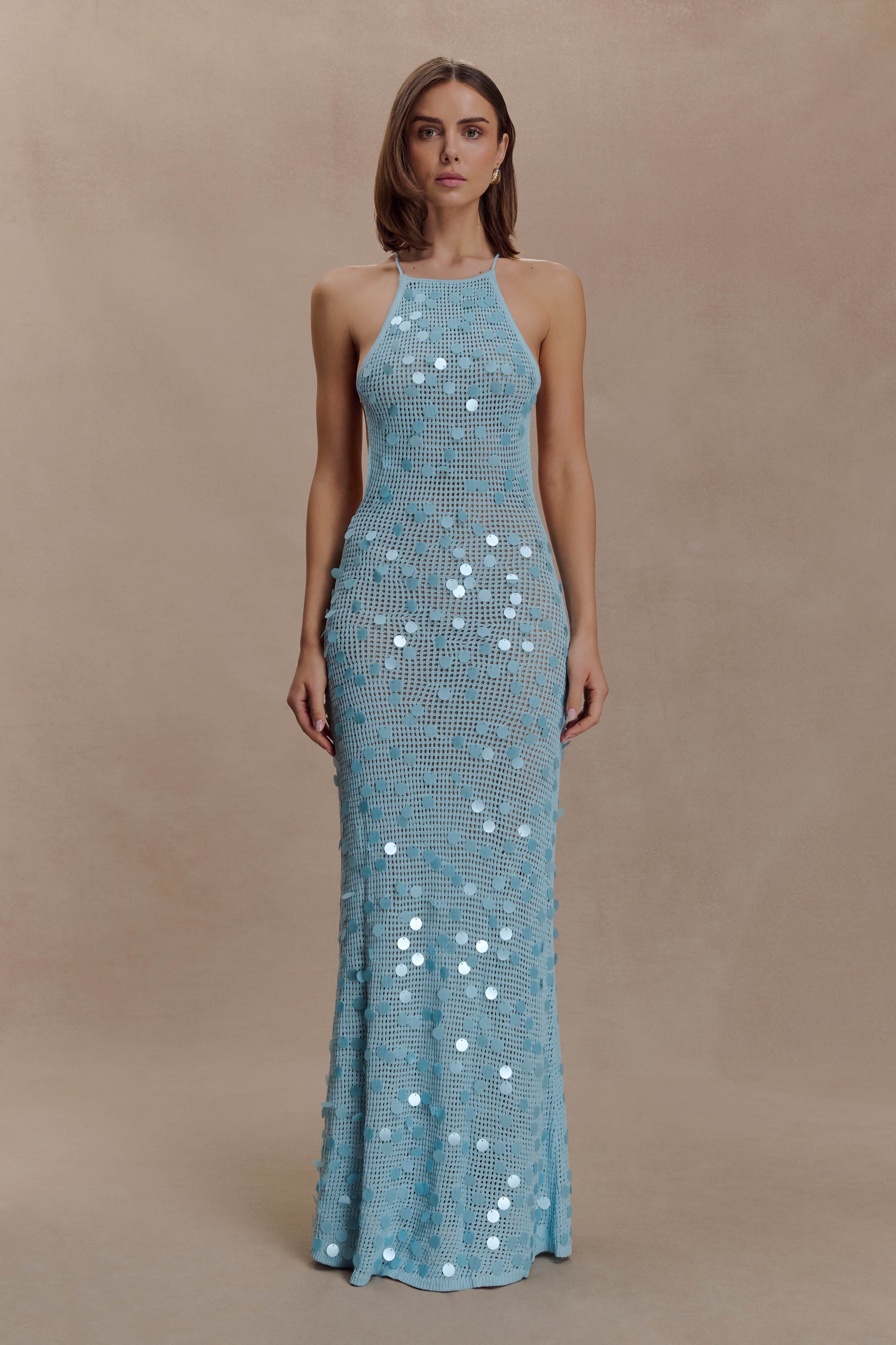 Carmen Crochet Sequin Maxi Open Back Dress - Blue #6