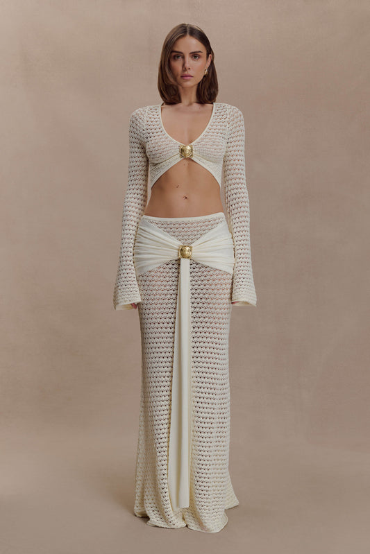 Mania Crochet Maxi Skirt With Hardware - Ivory