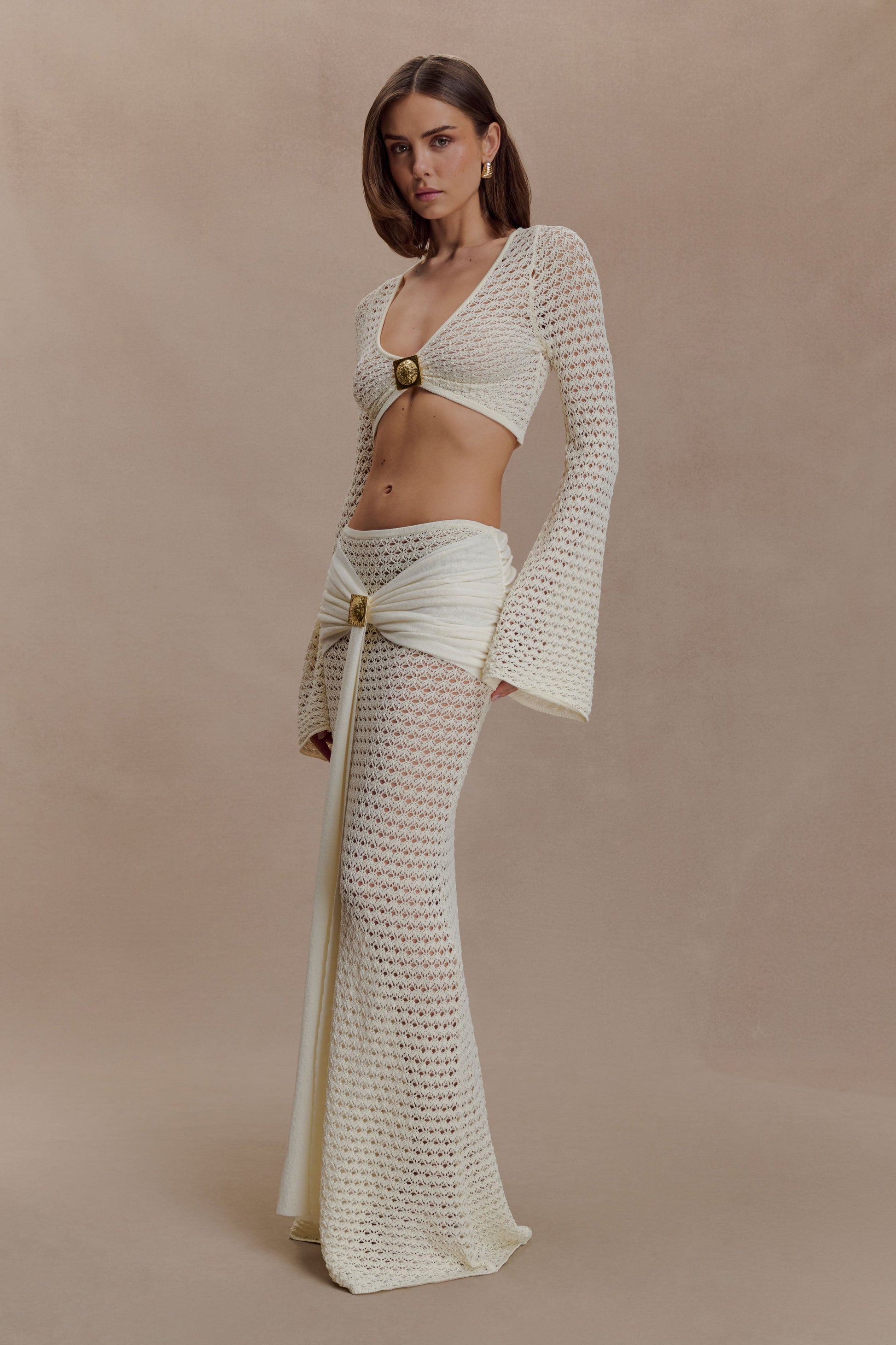 Mania Crochet Maxi Skirt With Hardware - Ivory #3