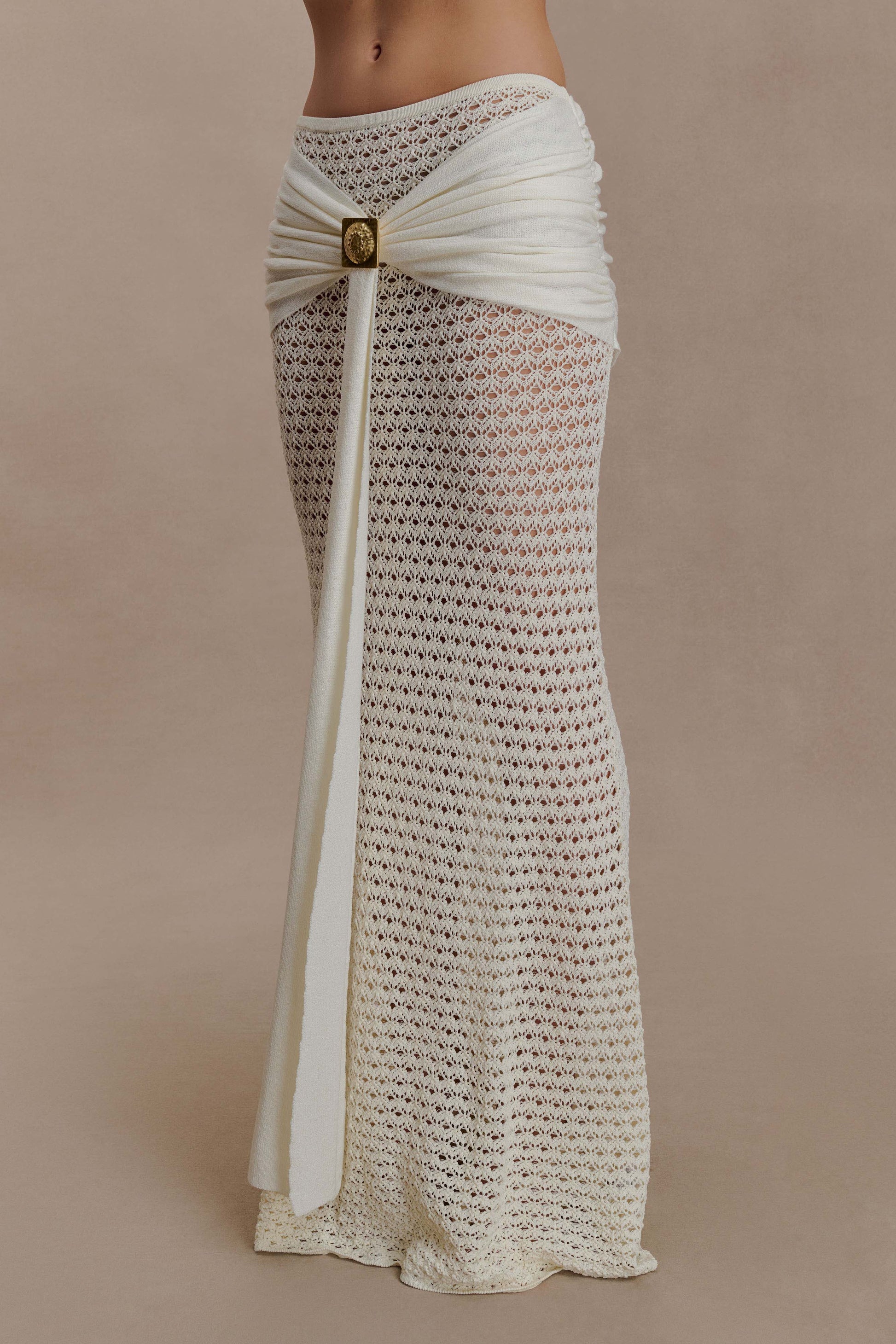 Mania Crochet Maxi Skirt With Hardware - Ivory #4