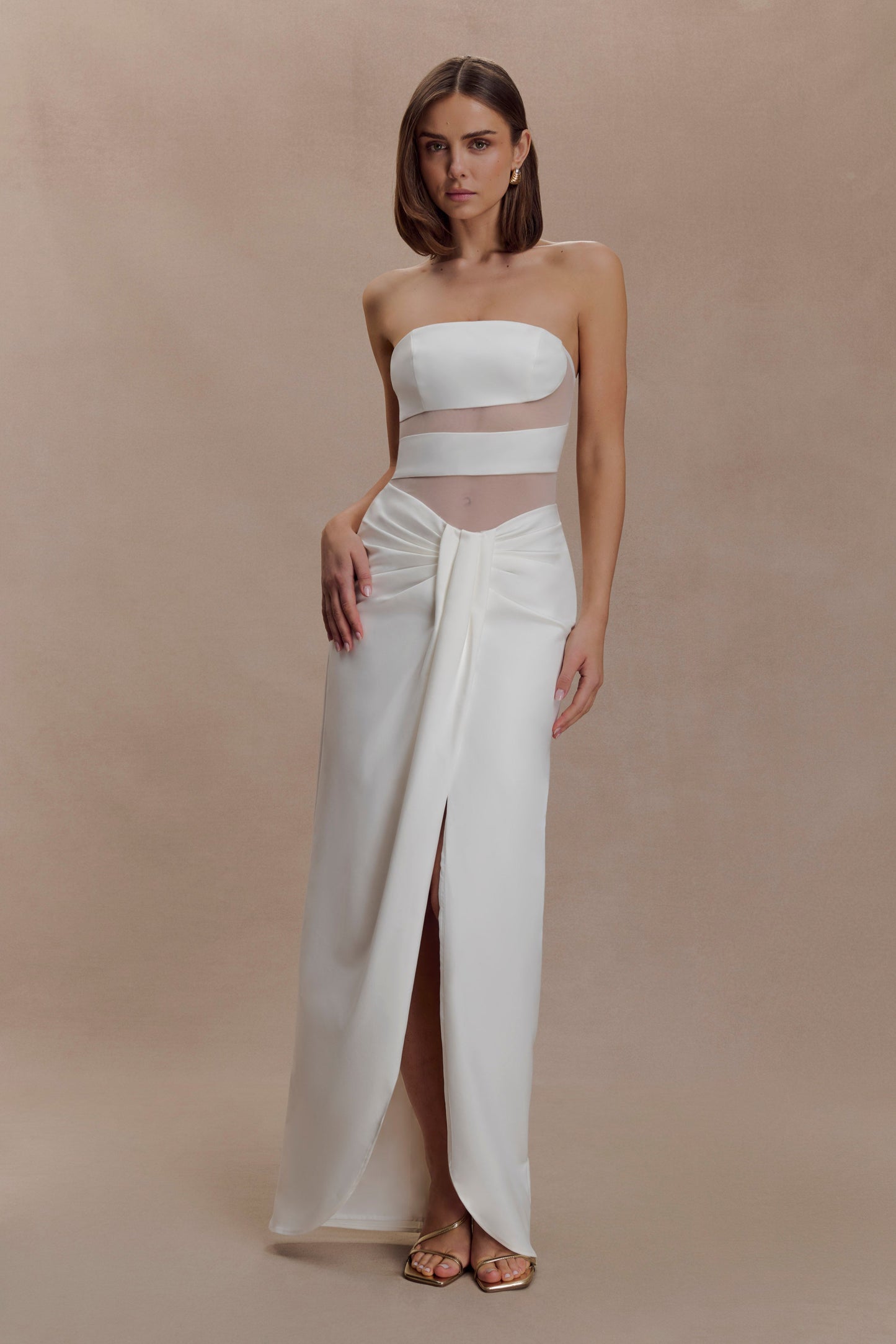 Paulina Cut Out Strapless Maxi Dress - White