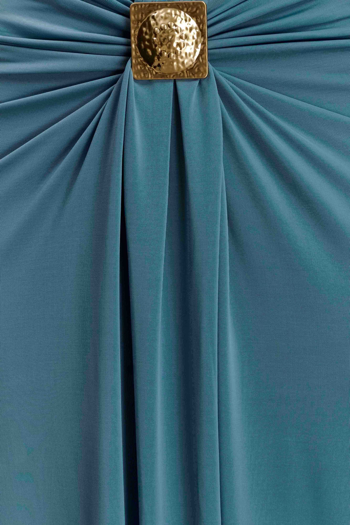 Erina Slinky Ruched Maxi Skirt With Hardware - Teal