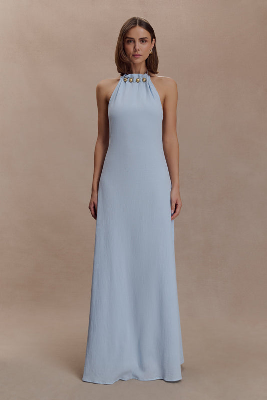 Abeda Cotton Maxi Dress With Hardware - Pale Blue
