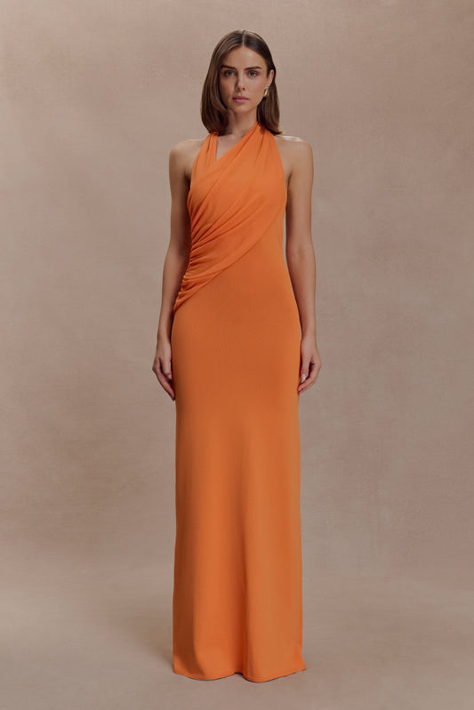 burnt orange maxi dress uk SORAYA Satin Cowl Neck Bridesmaids Maxi Dress with Side Split