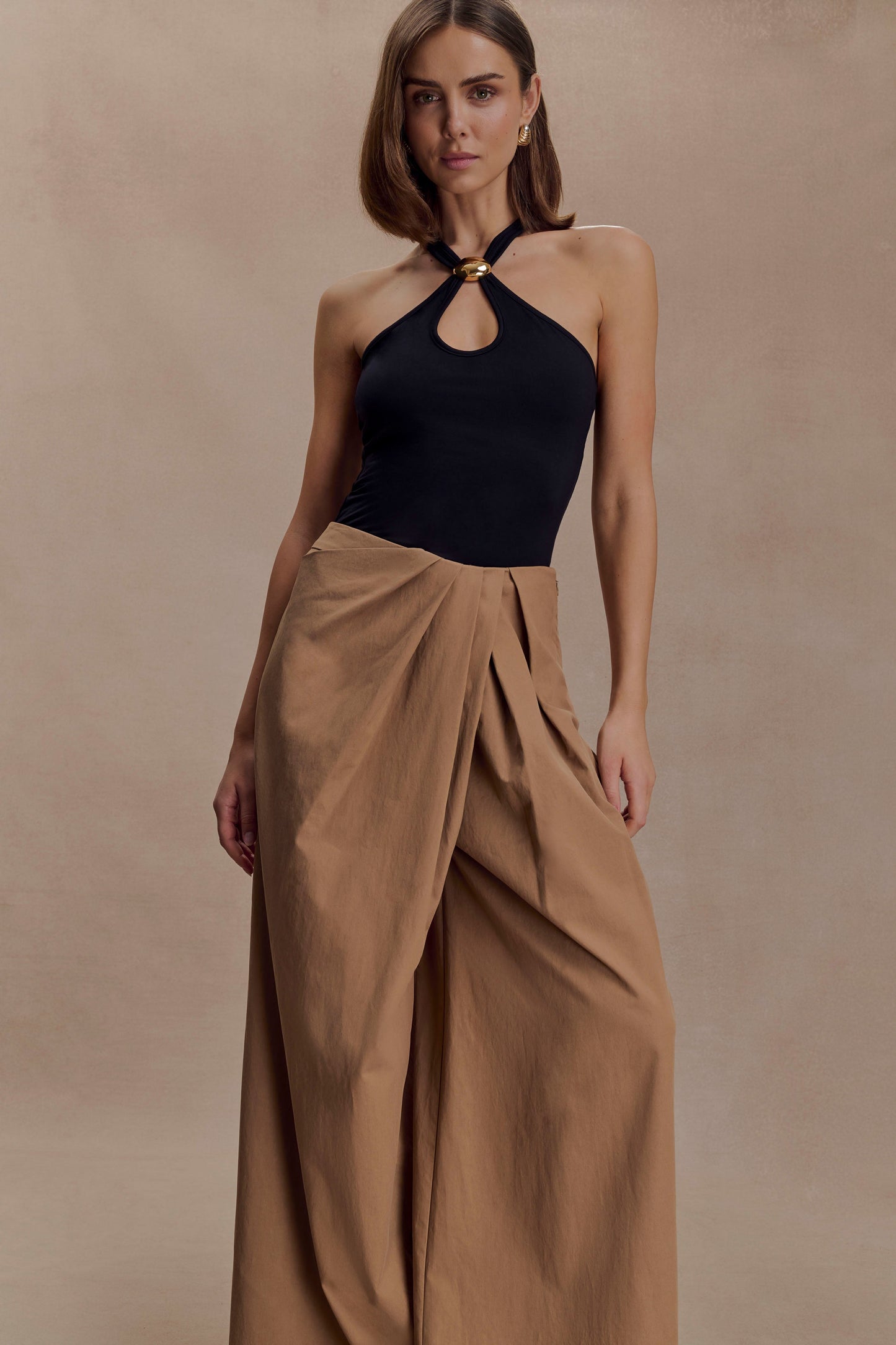 Owen Draped Wide Leg Pants - Mocha