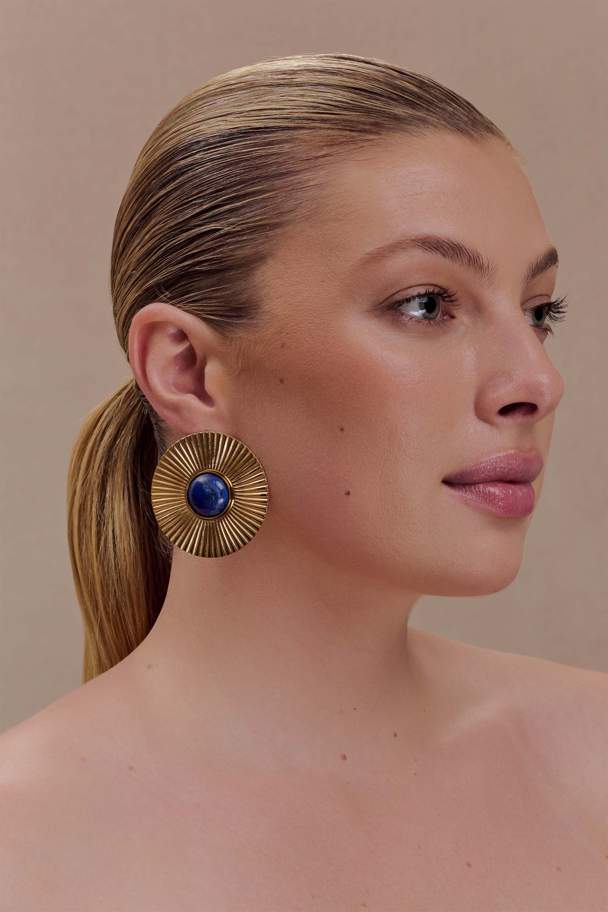 Maisie Round Gemstone Earrings - Gold #2