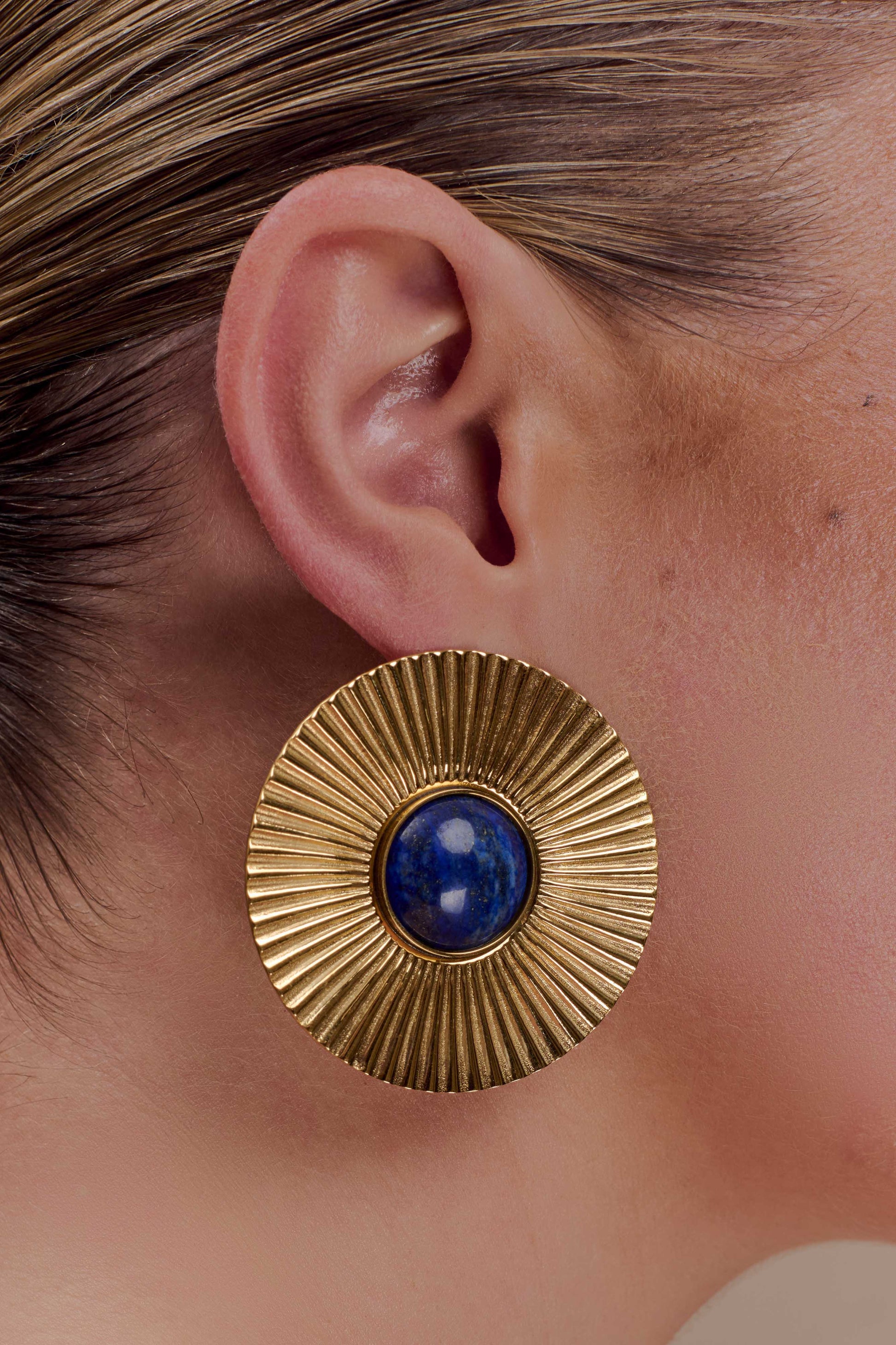 Maisie Round Gemstone Earrings - Gold #3