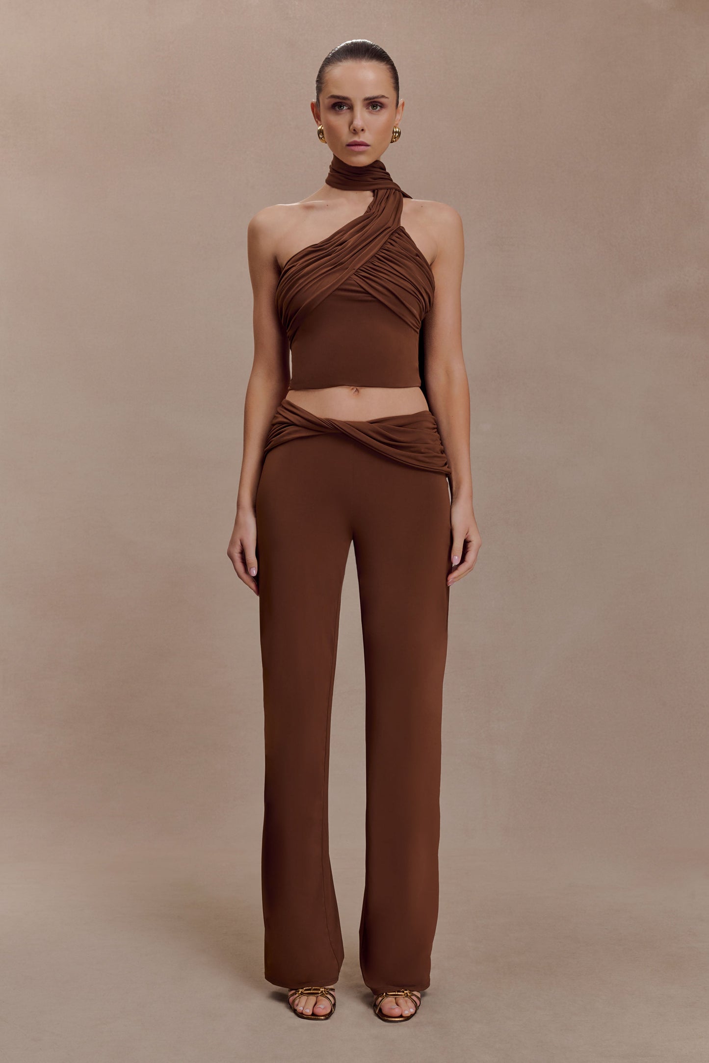 Lydia Slinky Asymmetrical Halter Top - Chocolate