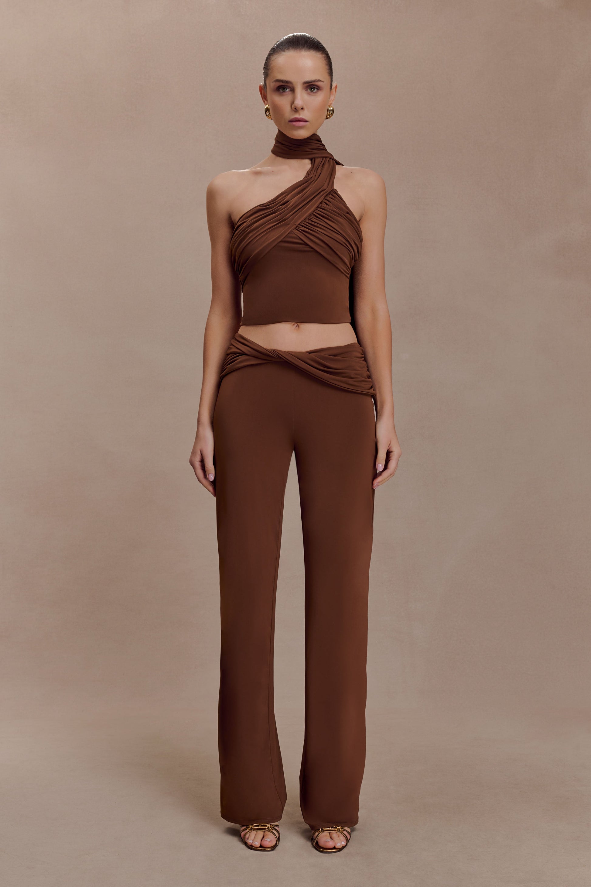 Lydia Slinky Asymmetrical Halter Top - Chocolate #6