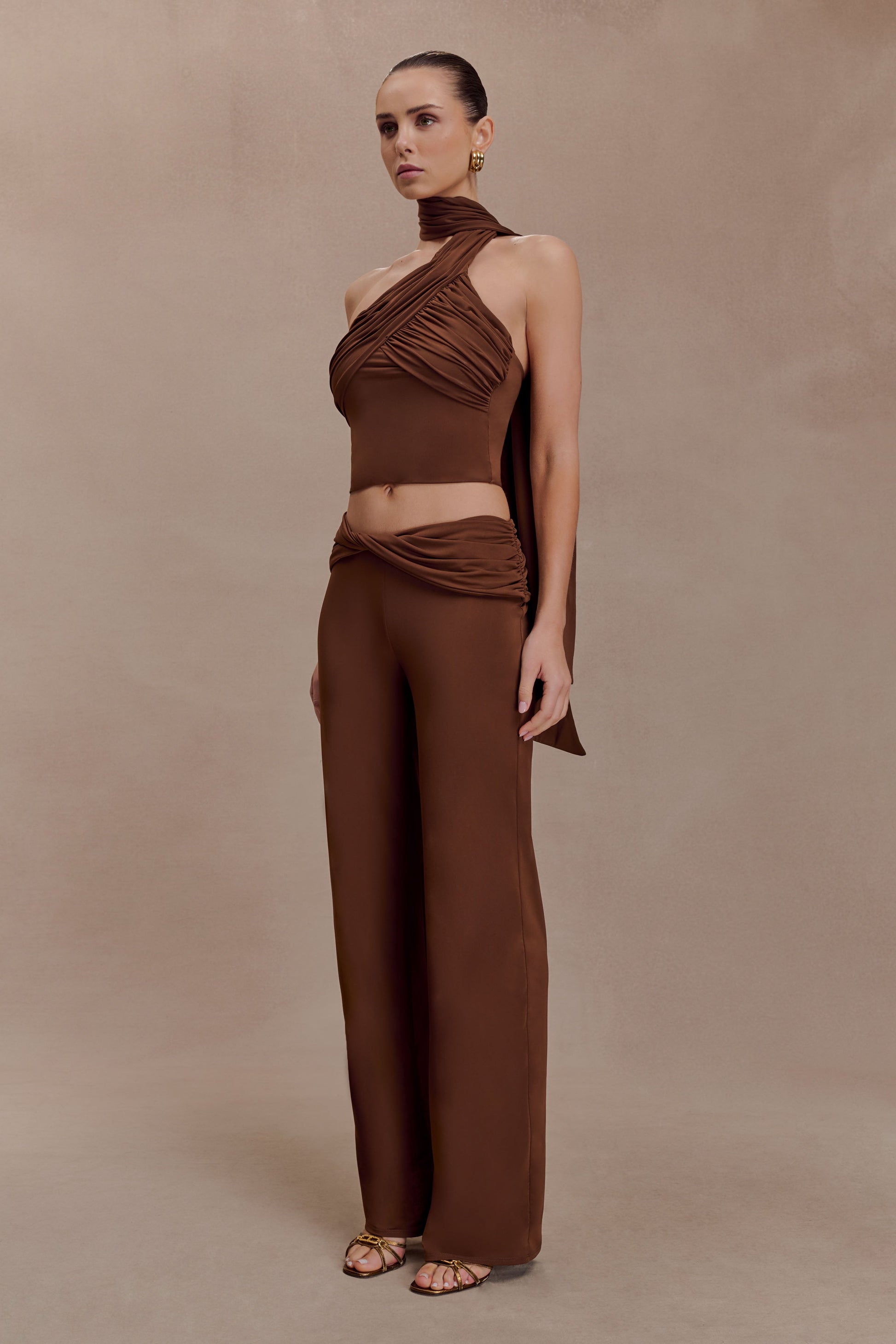 Lydia Slinky Asymmetrical Halter Top - Chocolate #4