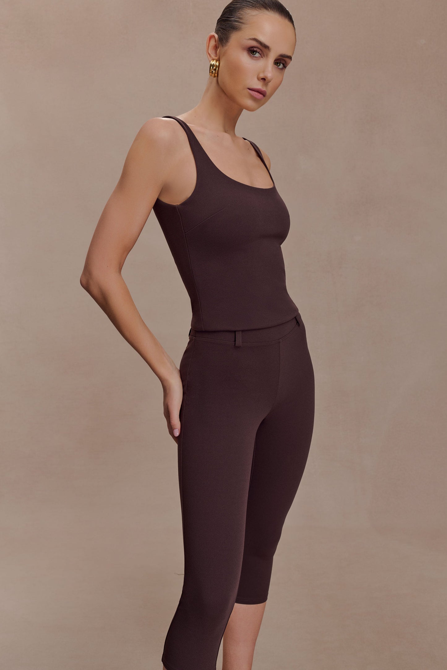 Blanca Stretch Crepe Capri Pants - Chocolate