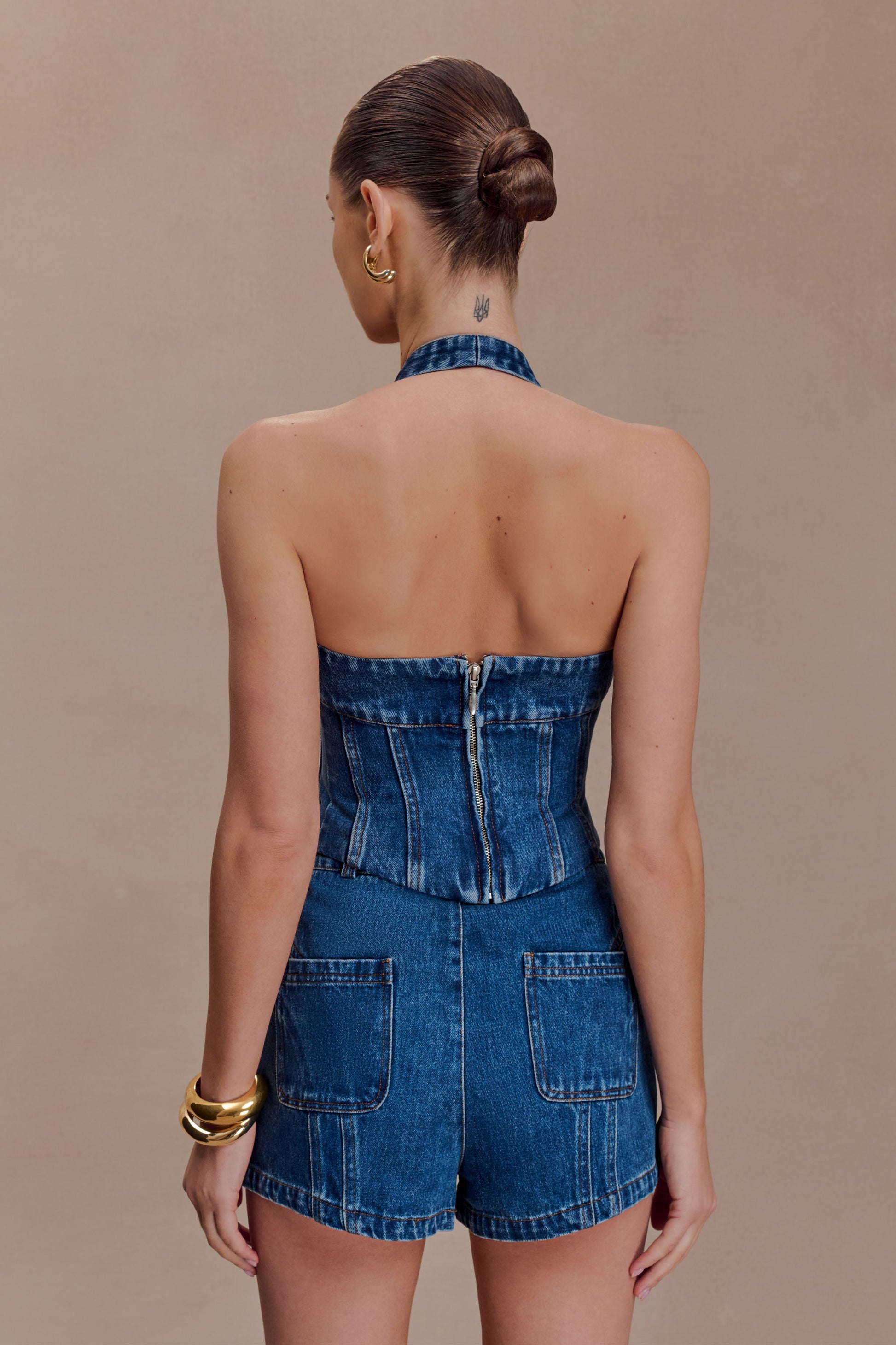 Meadow Denim Corset Halter Top - Dark Blue #4