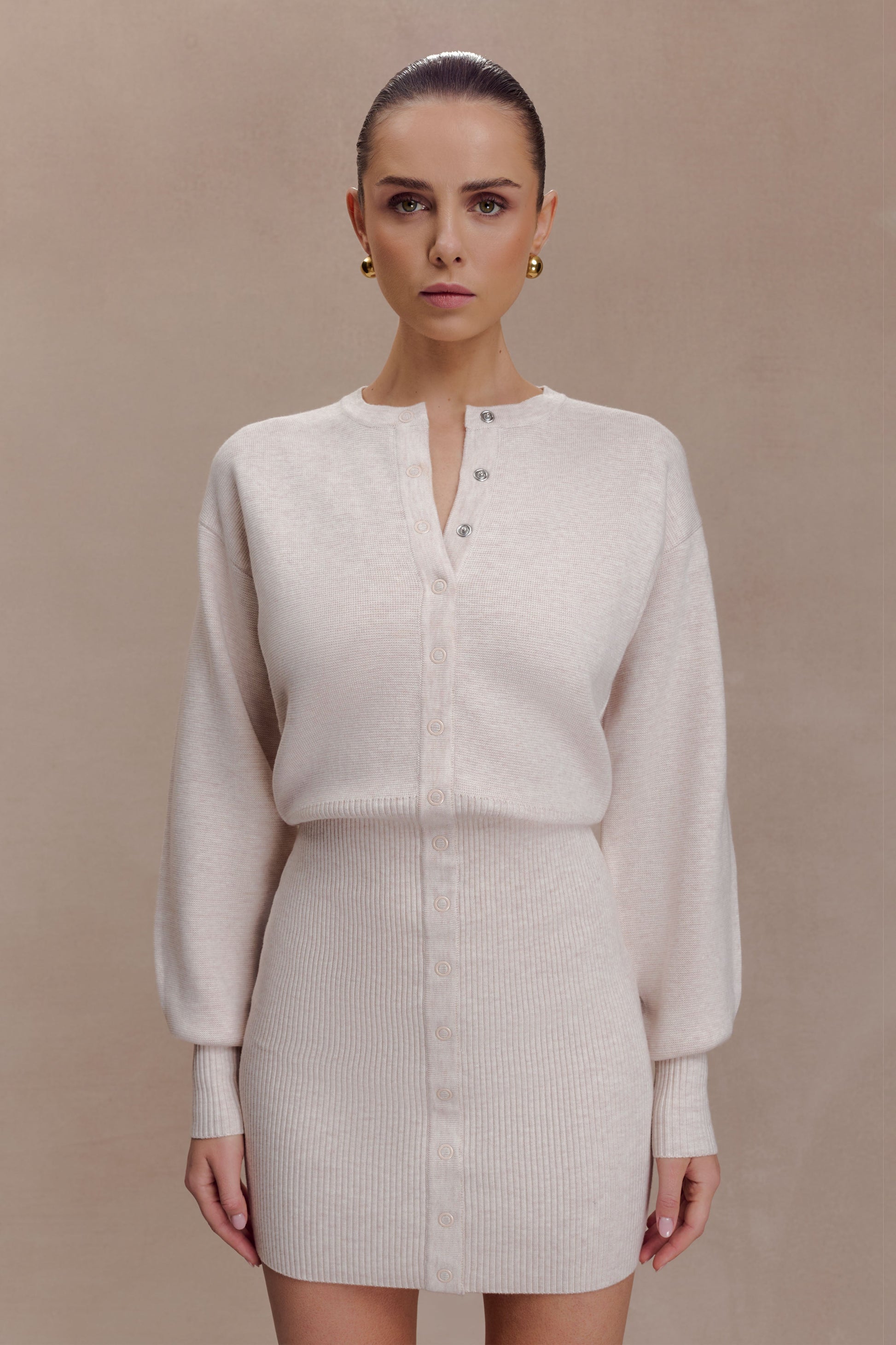 Xaden Wool Mix Knit Mini Dress - Oat Marle #7