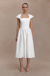 Ayla Cotton Fit And Flare Midi Dress - White