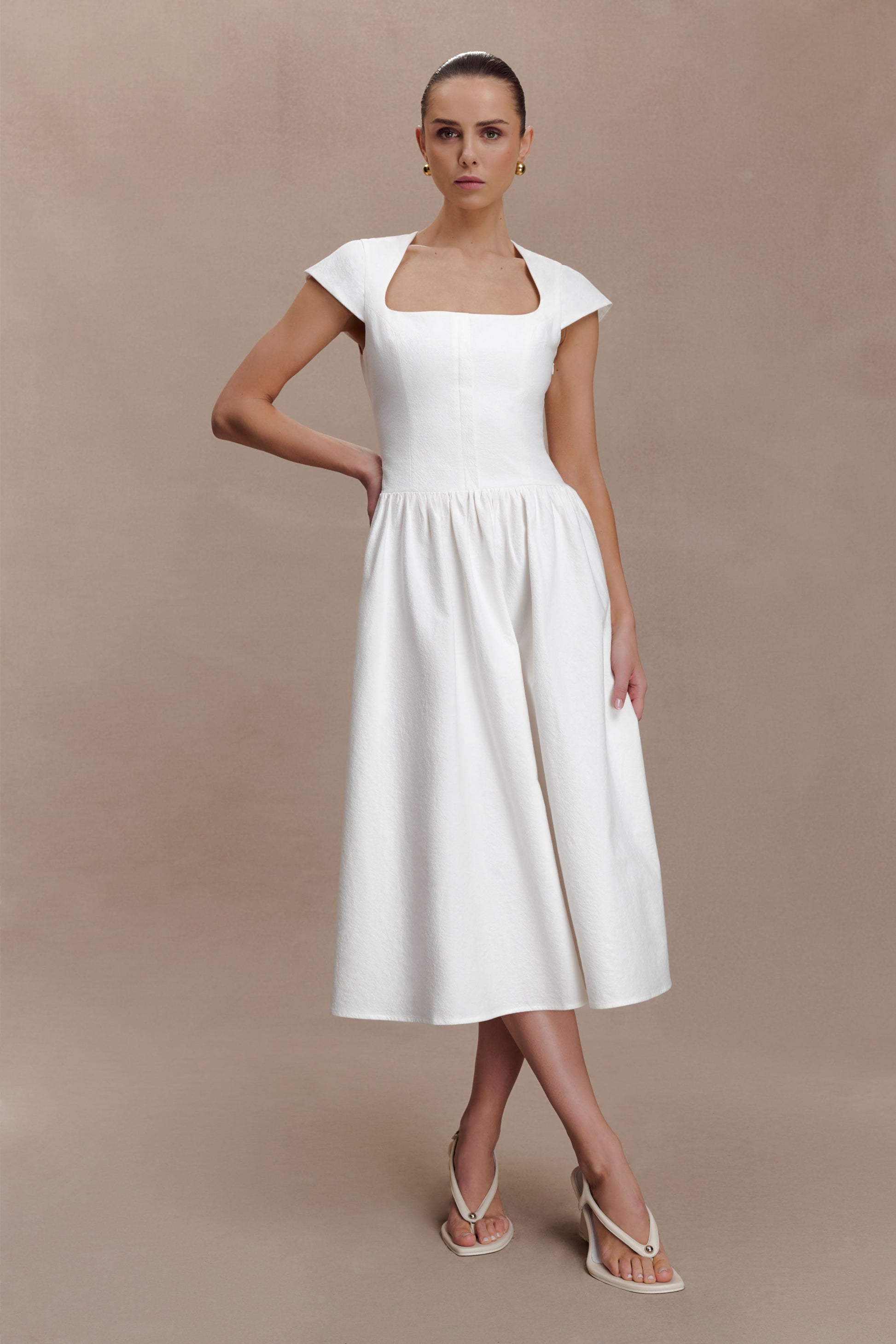 Ayla Cotton Fit And Flare Midi Dress - White Ayla Cotton Fit And Flare Midi Dress - White
