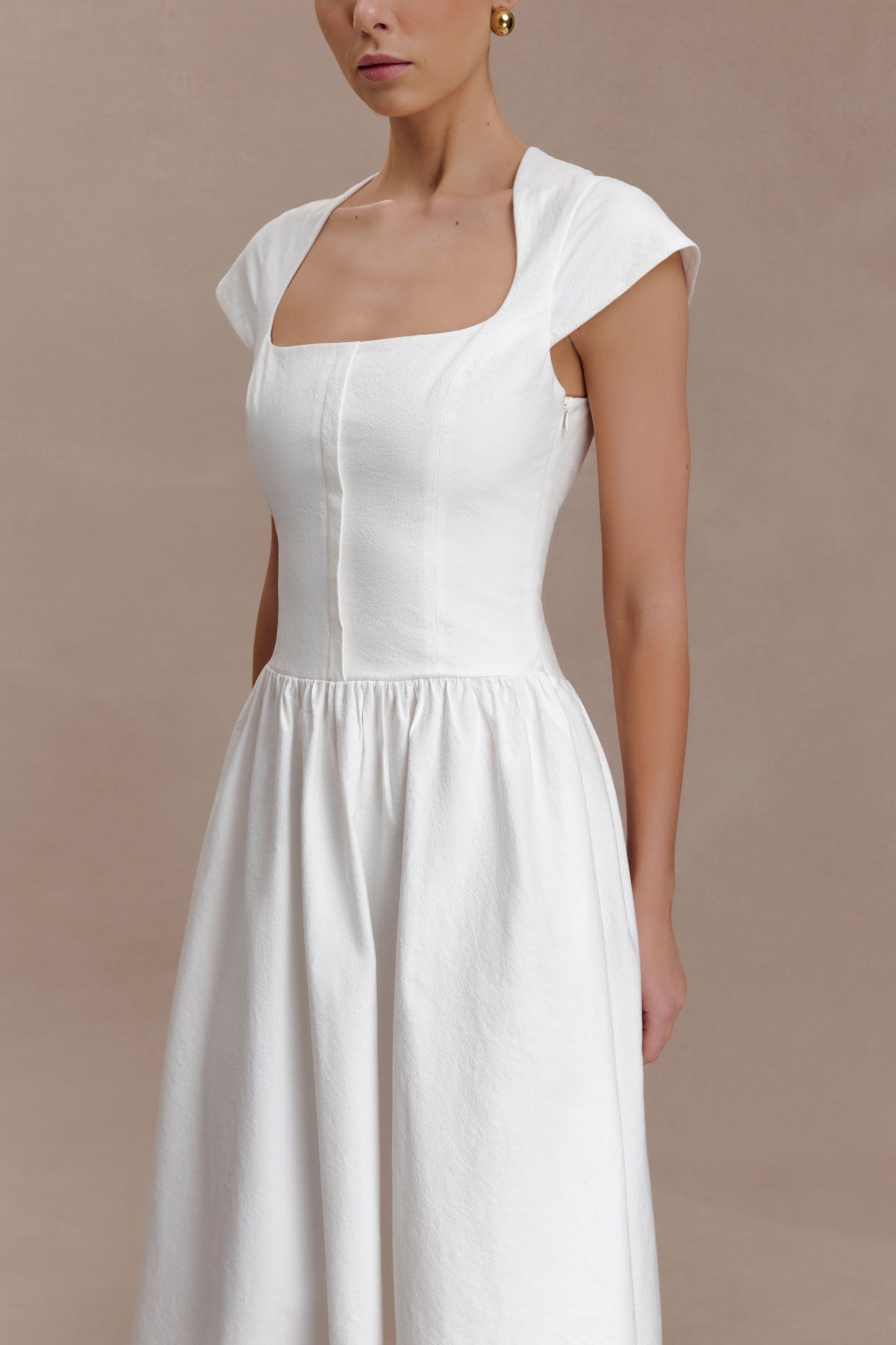 Ayla Cotton Fit And Flare Midi Dress - White #5