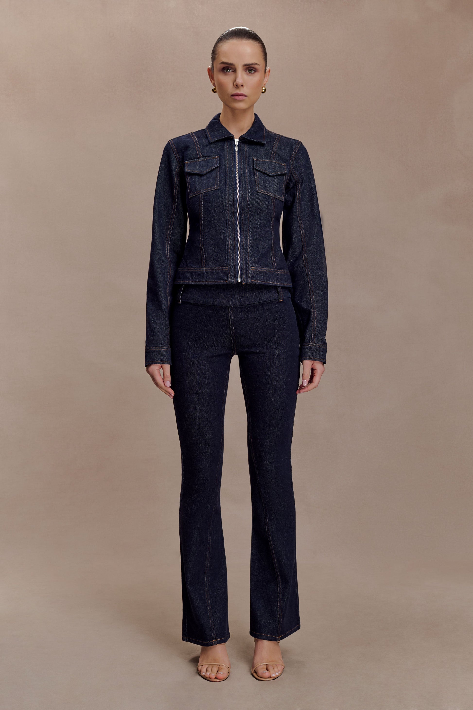 Cierra Cinched Jacket Top - Washed Indigo Blue #7