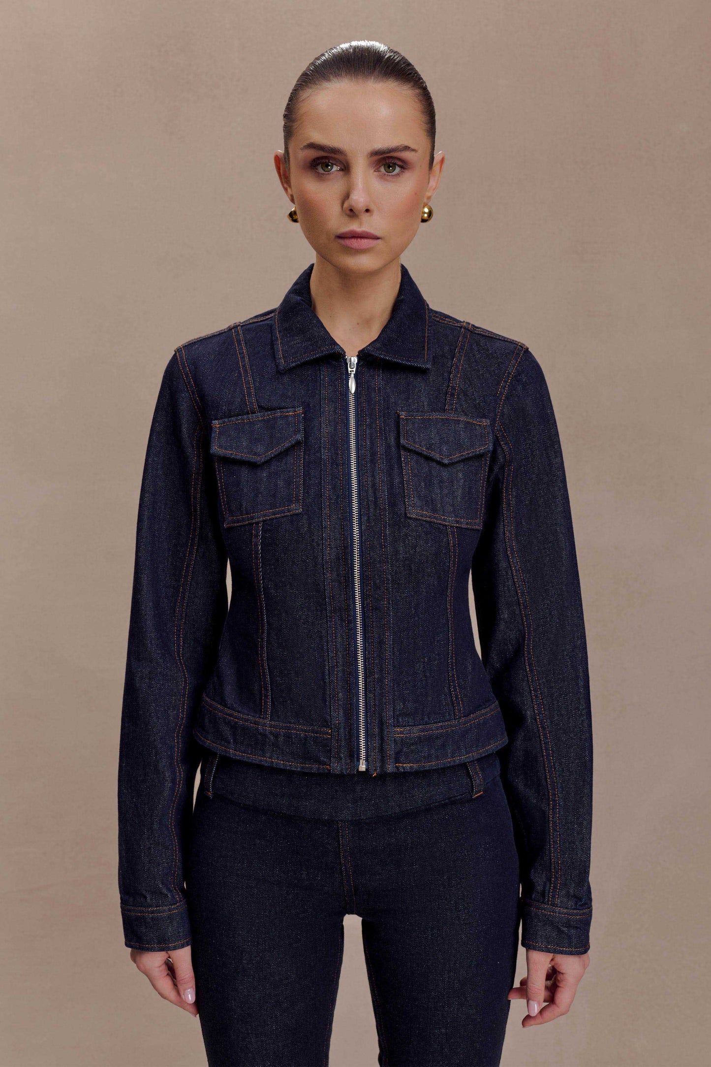 Cierra Cinched Jacket Top - Washed Indigo Blue