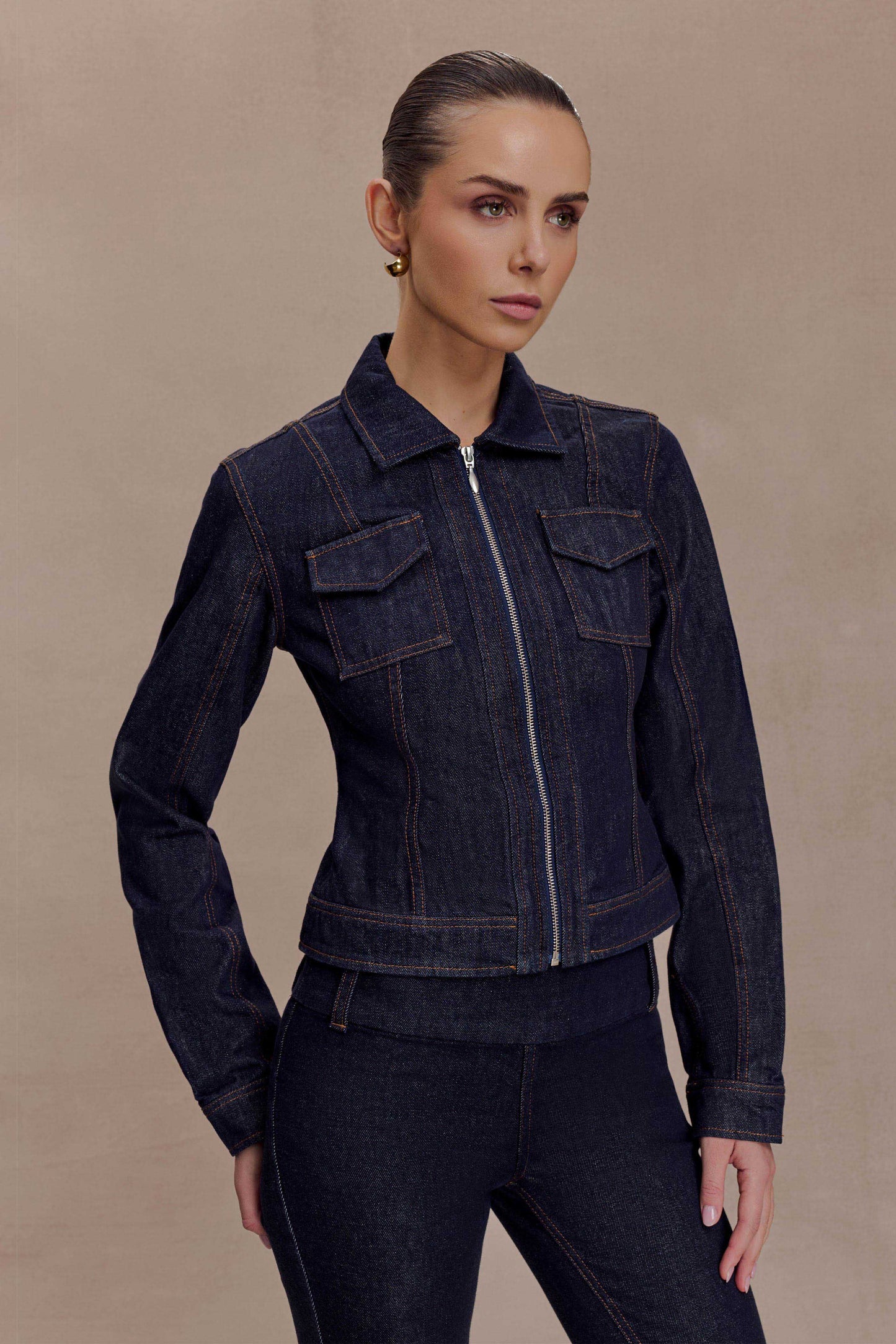 Cierra Cinched Jacket Top - Washed Indigo Blue