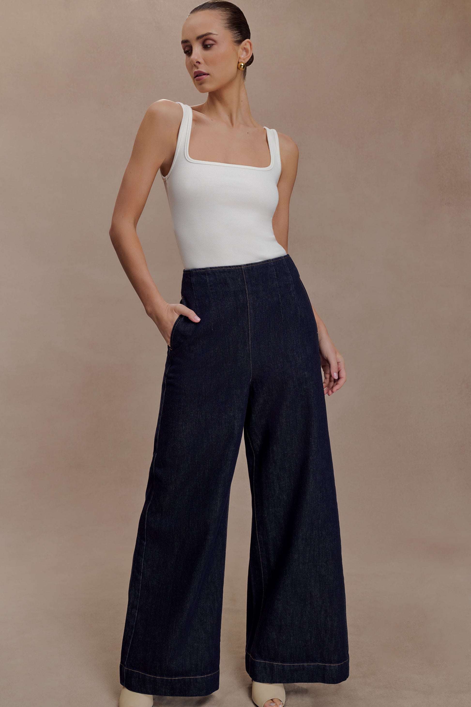 Maral High Waisted Dart Jeans - Washed Indigo Blue #3