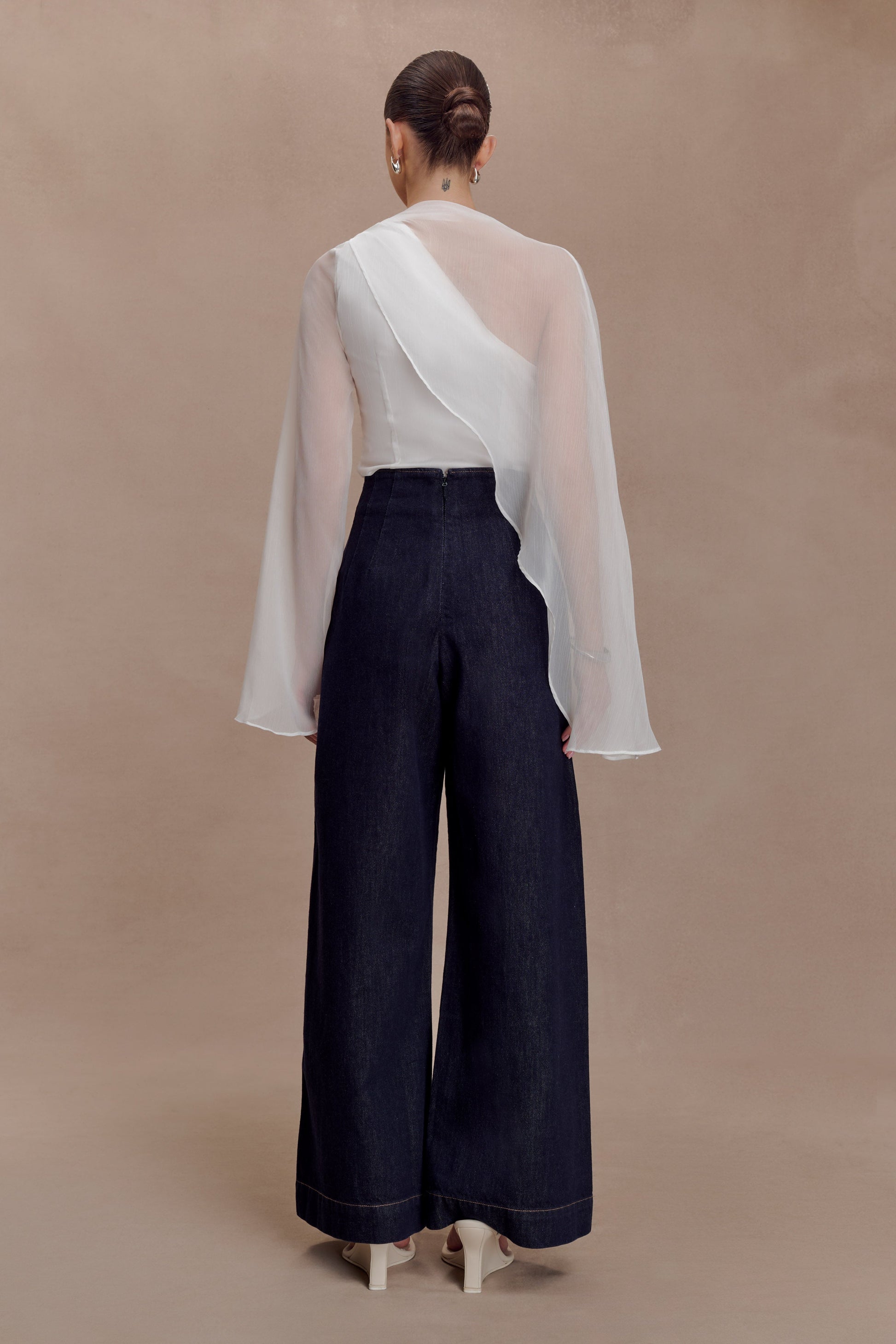 Ida Sheer Asymmetrical Long Sleeve Cape - White #5