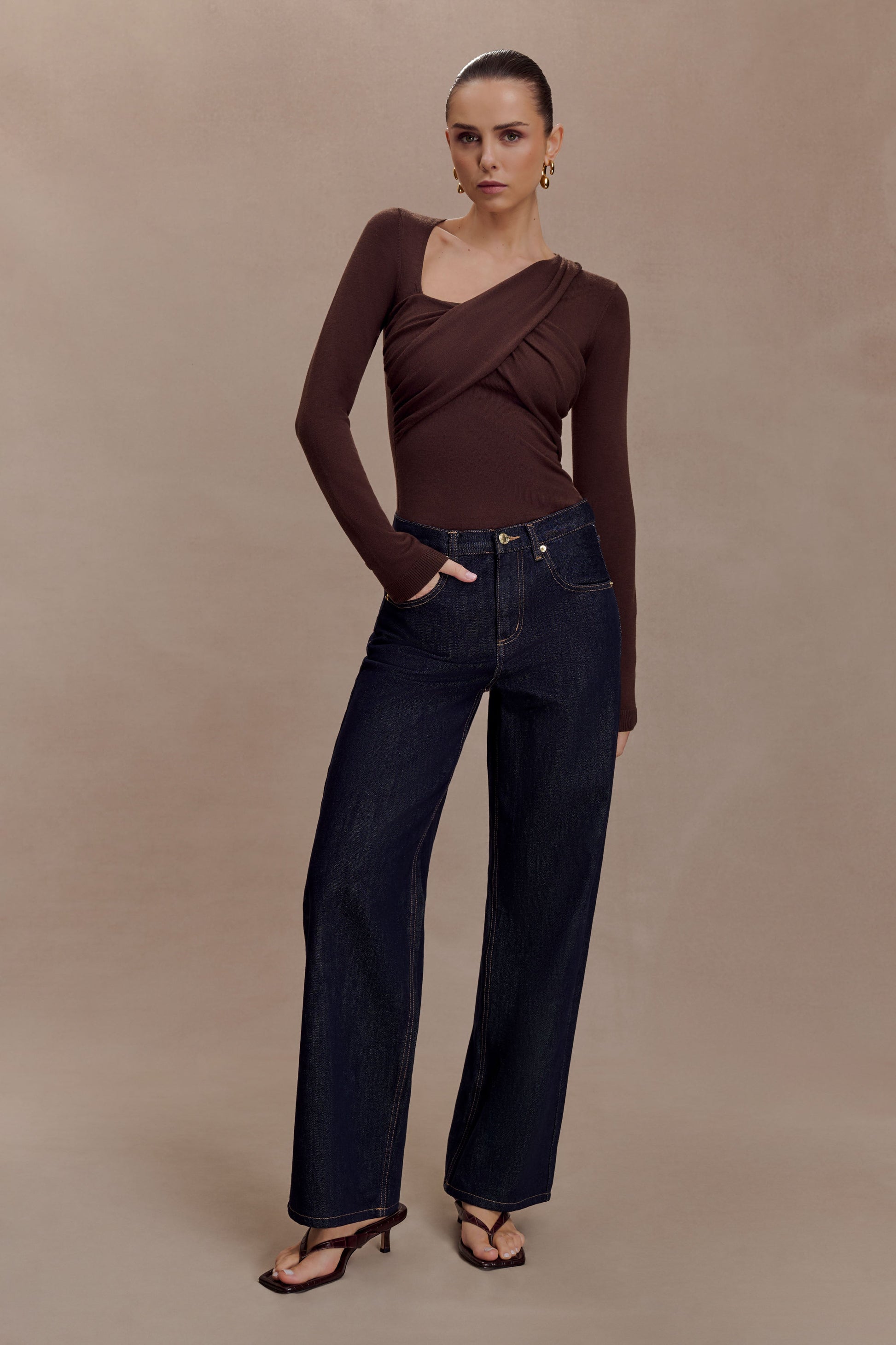 Kaylen Knit Long Sleeve Top - Dark Chocolate #3