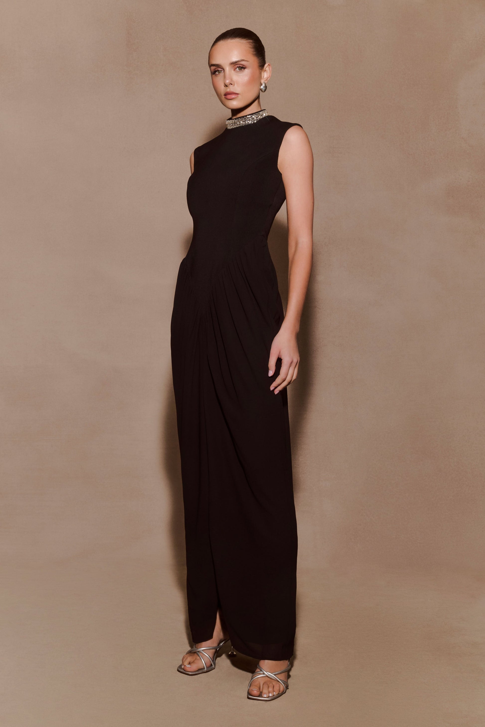 Elisa Diamante Neck Maxi Dress - Black #3